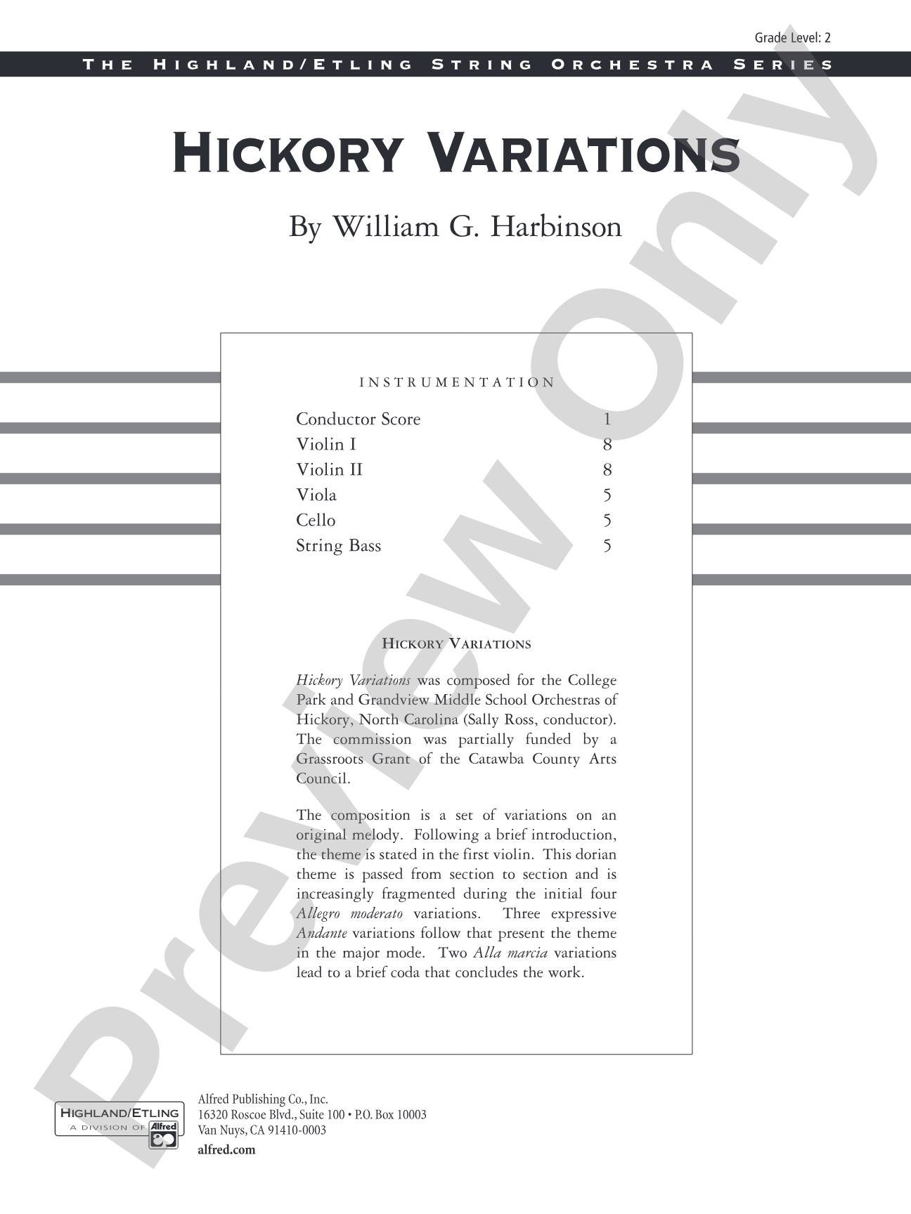 Hickory Variations: String Orchestra Conductor Score & Parts