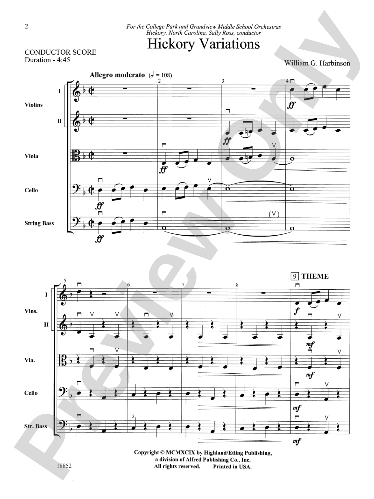 Hickory Variations: String Orchestra Conductor Score & Parts