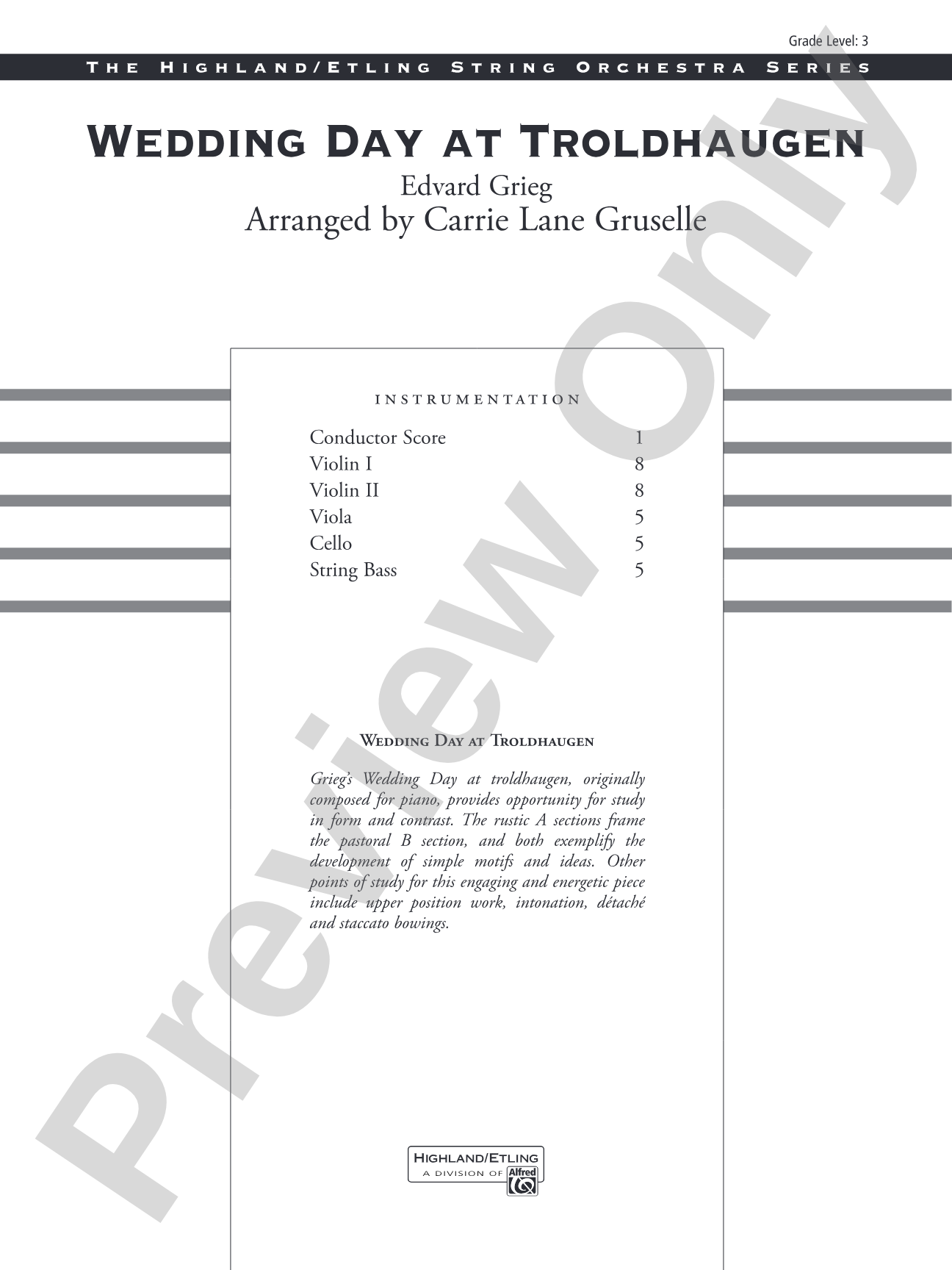 Wedding Day at Troldhaugen: String Orchestra Conductor Score & Parts
