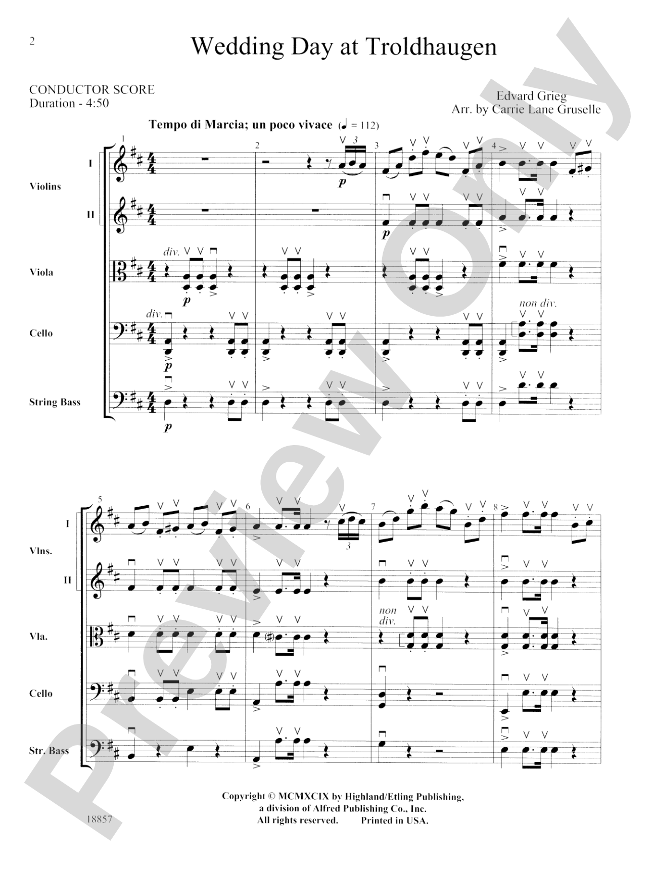 Wedding Day at Troldhaugen: String Orchestra Conductor Score & Parts