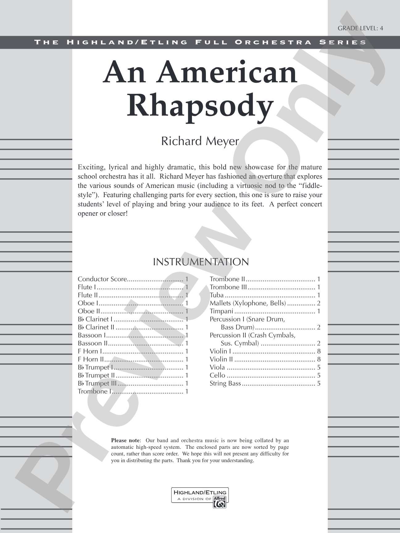 An American Rhapsody: Full Orchestra Conductor Score & Parts