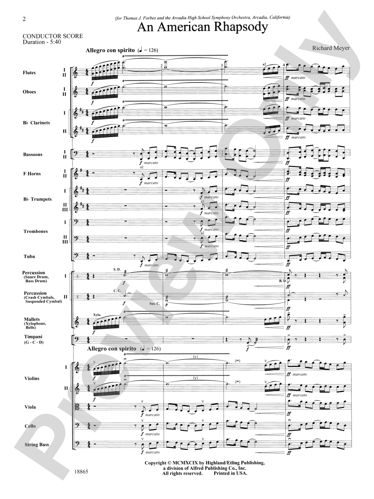 An American Rhapsody: Full Orchestra Conductor Score & Parts