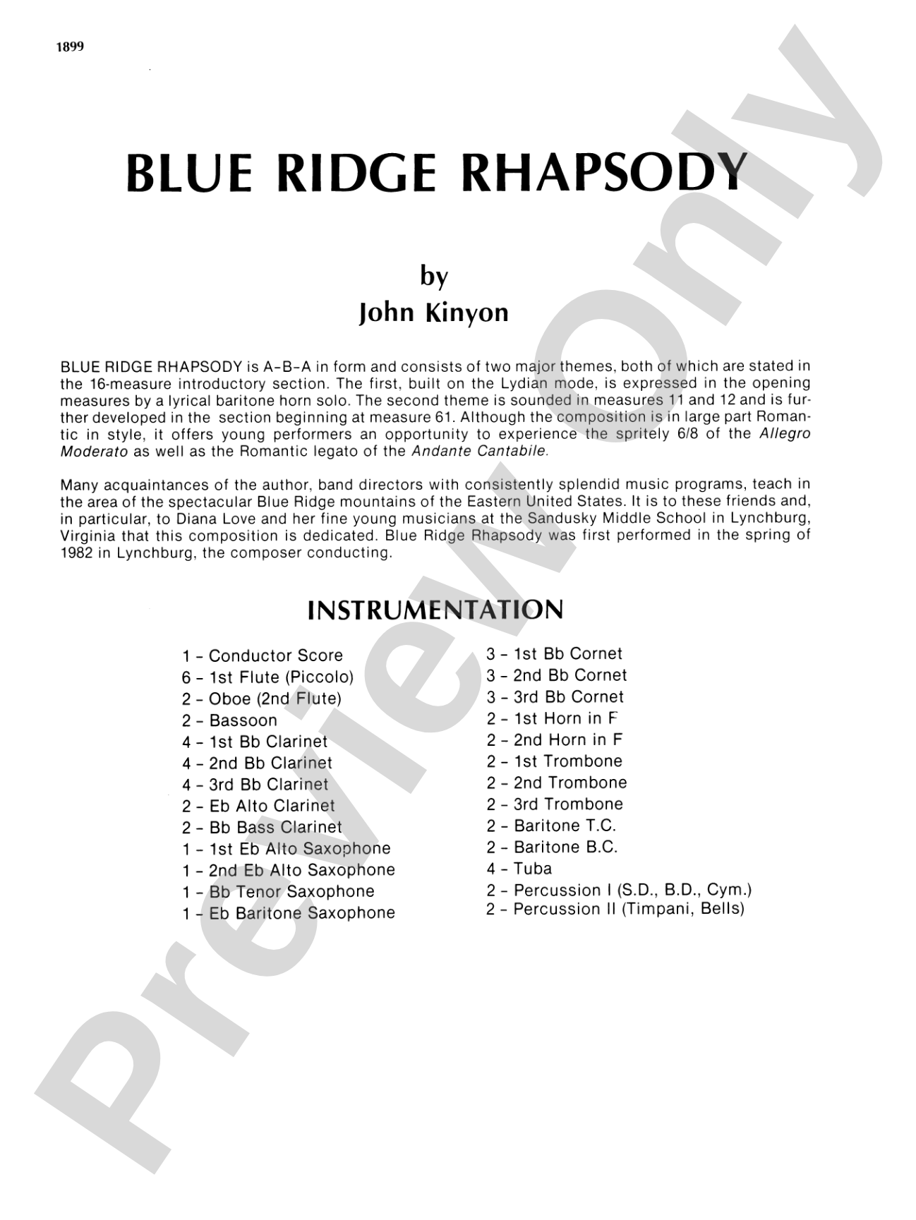 Blue Ridge Rhapsody: Concert Band Conductor Score & Parts