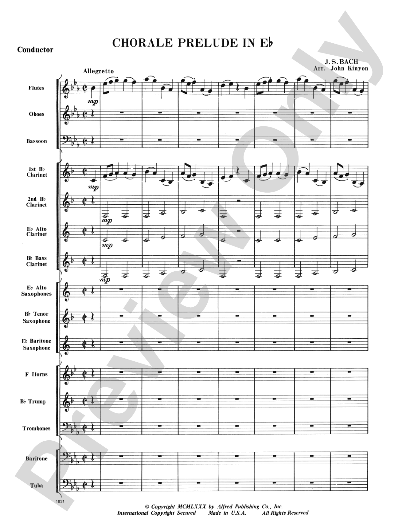 Chorale Prelude in E-Flat: Concert Band Conductor Score & Parts