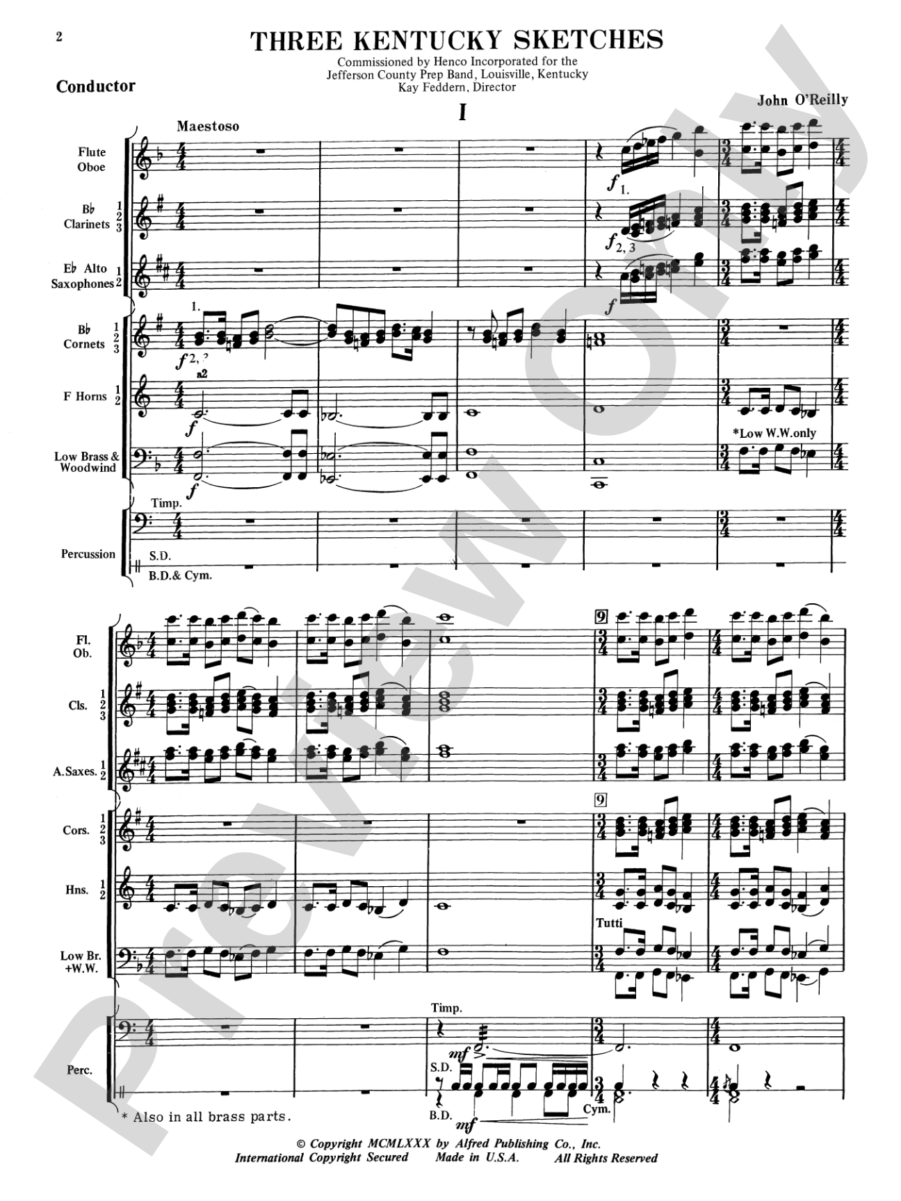 Three Kentucky Sketches: Concert Band Conductor Score & Parts