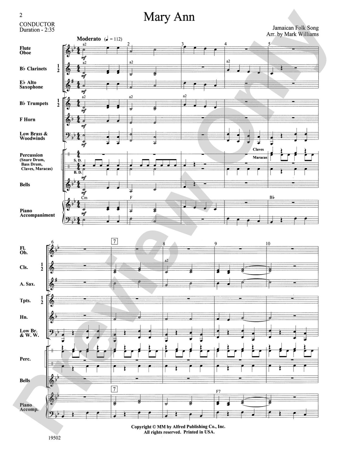 Mary Ann: Concert Band Conductor Score & Parts