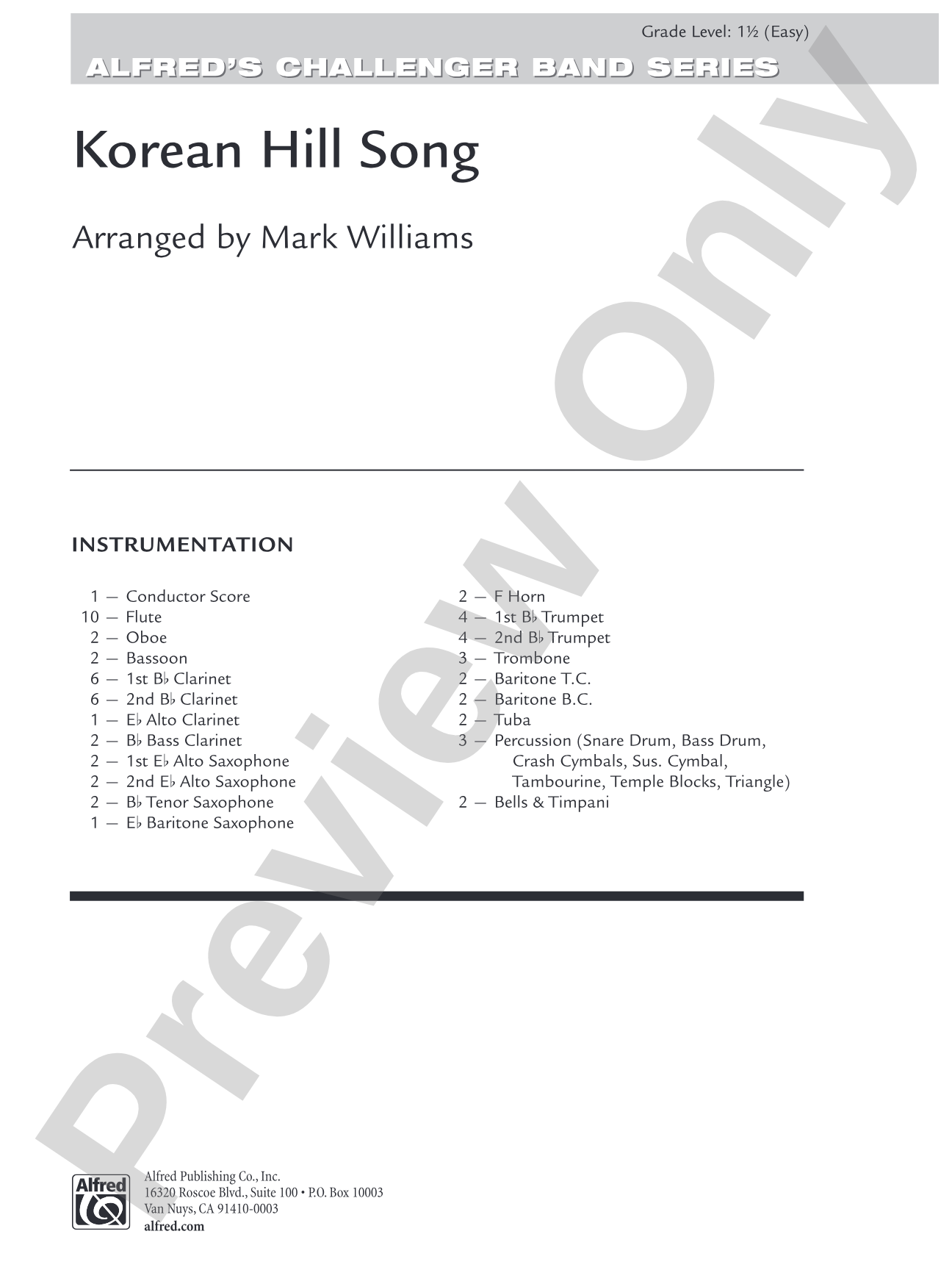 Korean Hill Song: Concert Band Conductor Score & Parts