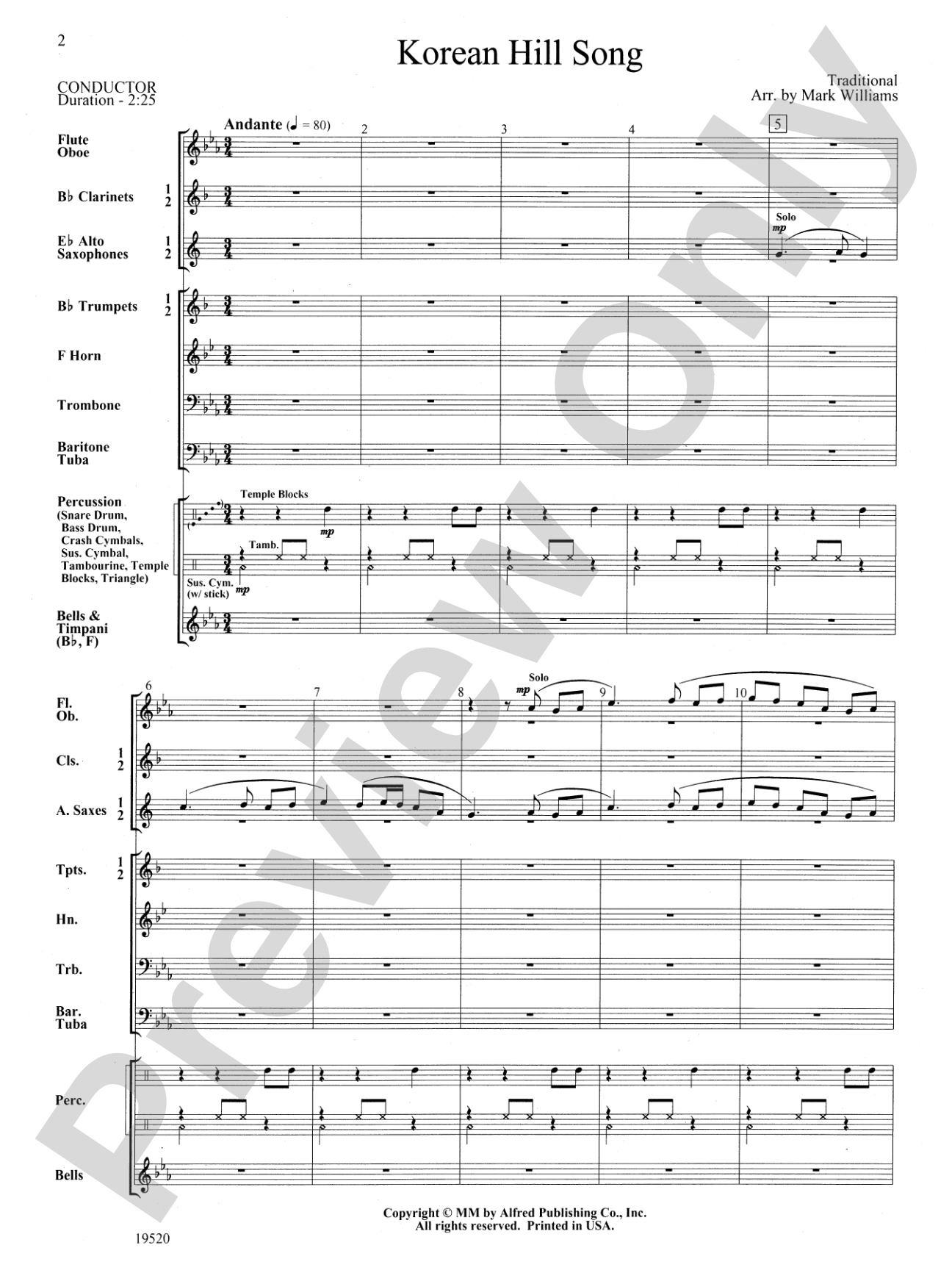 Korean Hill Song: Concert Band Conductor Score & Parts