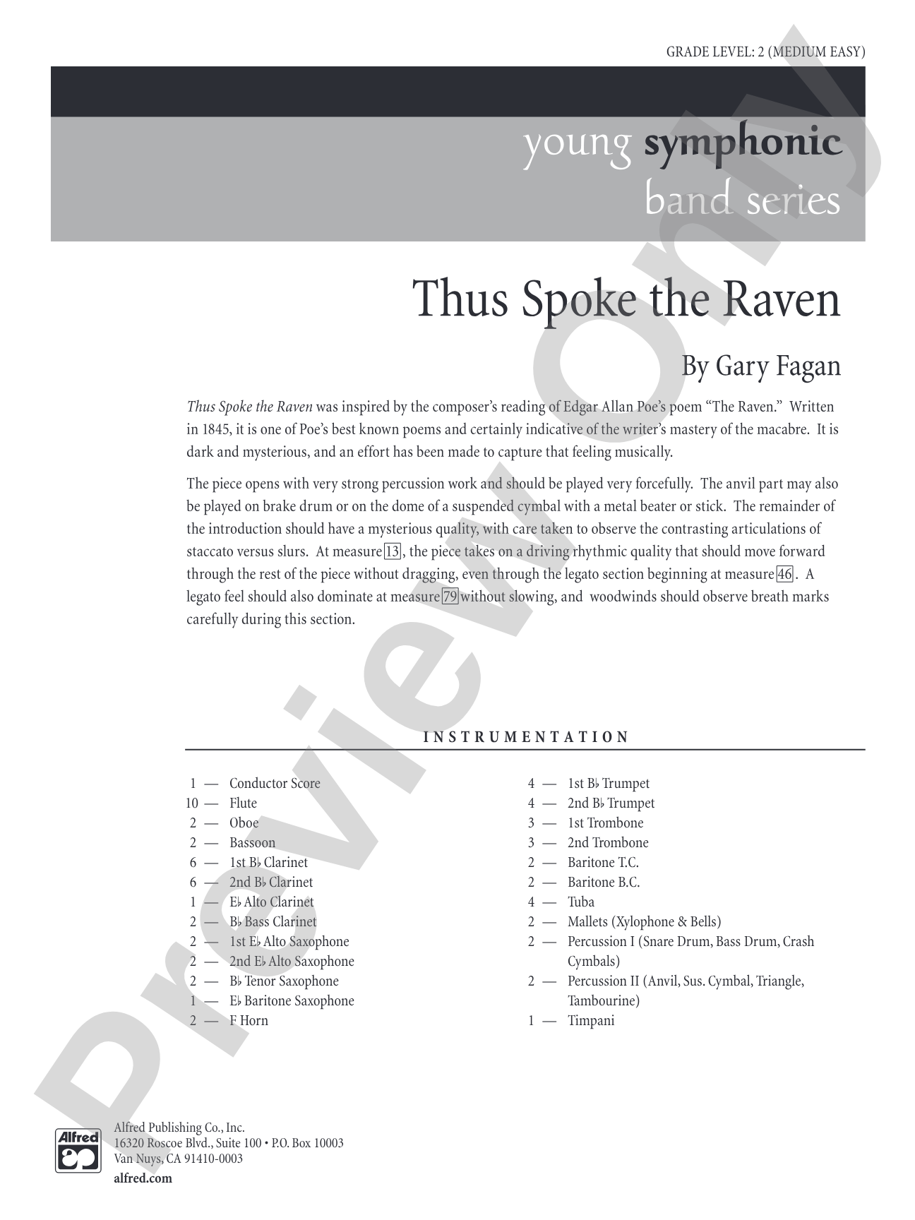Thus Spoke the Raven: Concert Band Conductor Score & Parts