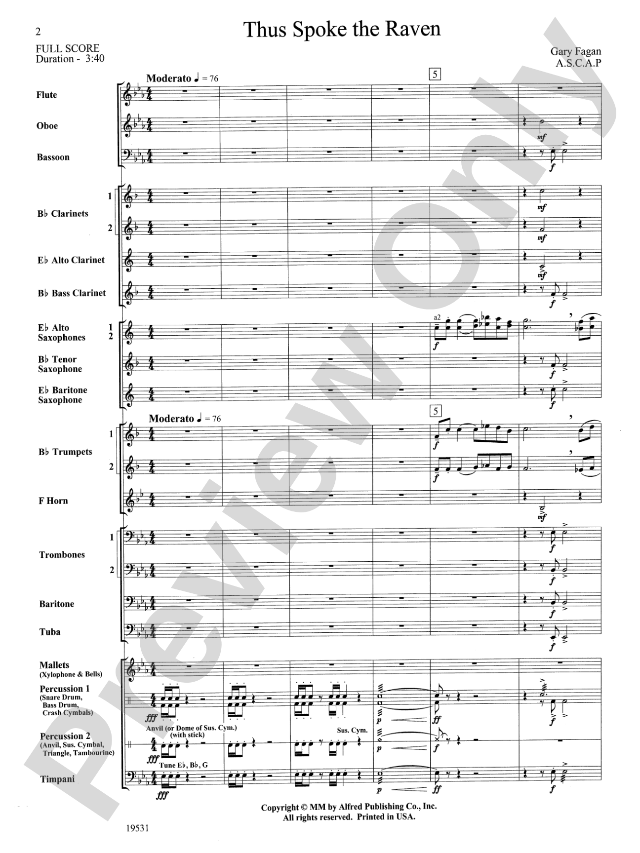 Thus Spoke the Raven: Concert Band Conductor Score & Parts