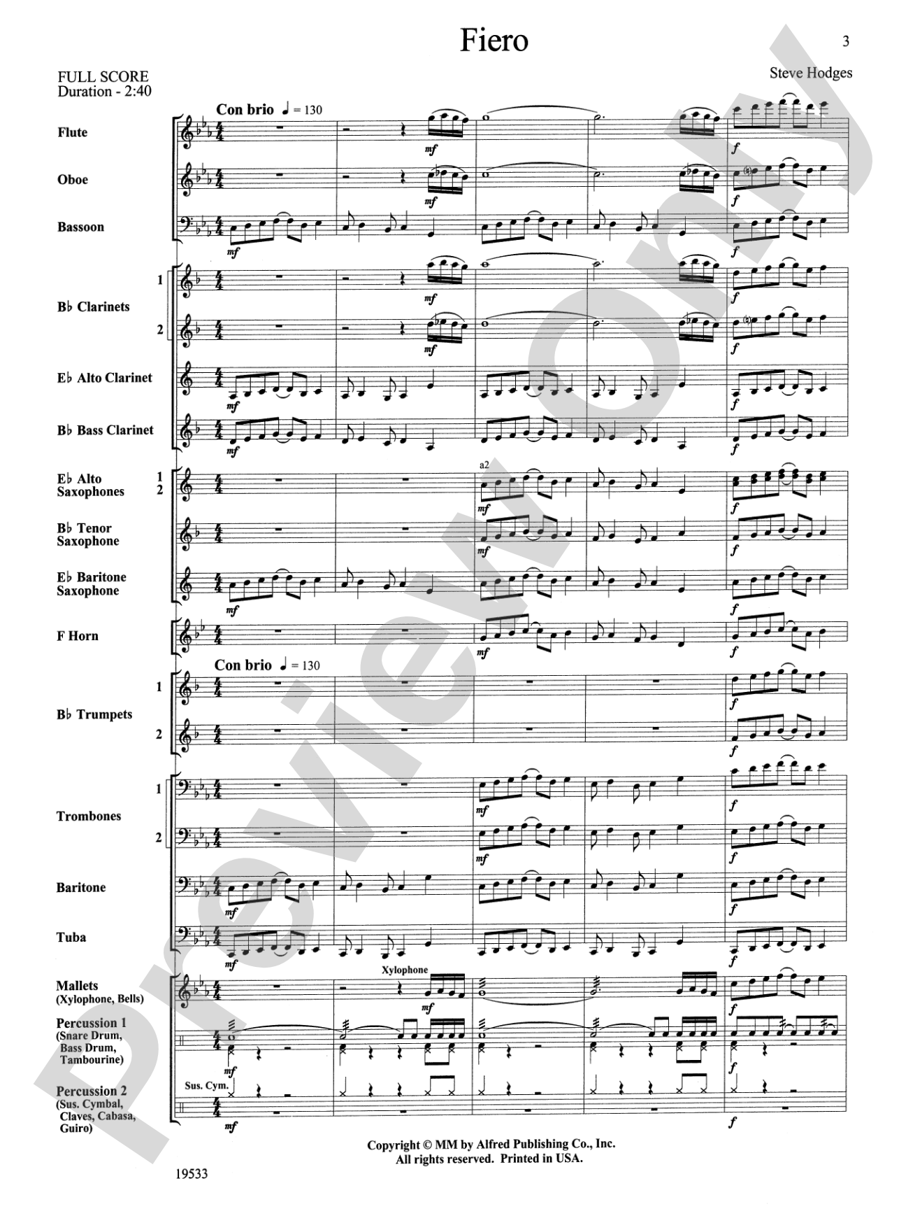 Fiero: Concert Band Conductor Score & Parts