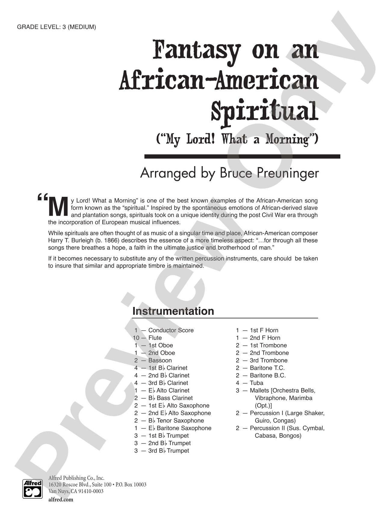 Fantasy on an African-American Spiritual: Concert Band Conductor Score & Parts