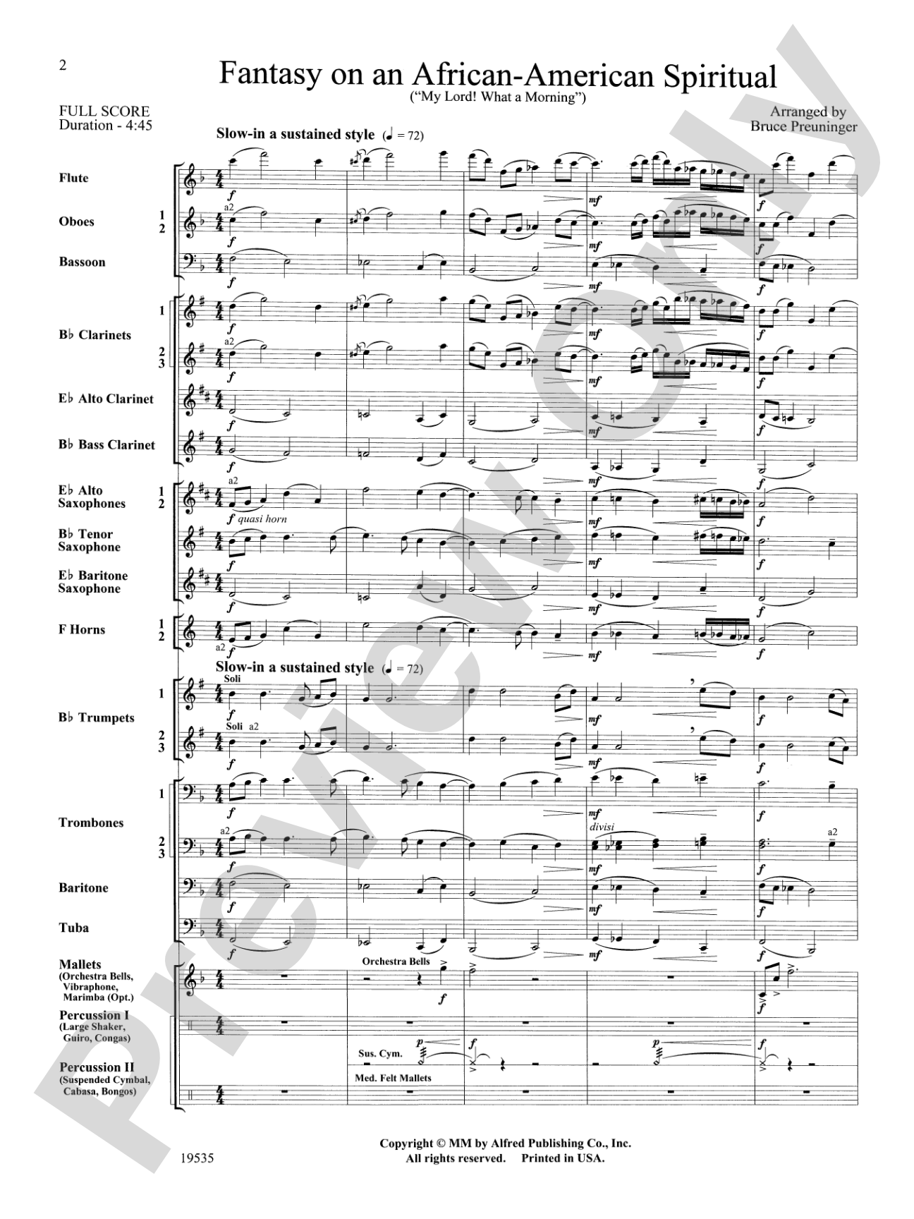 Fantasy on an African-American Spiritual: Concert Band Conductor Score & Parts