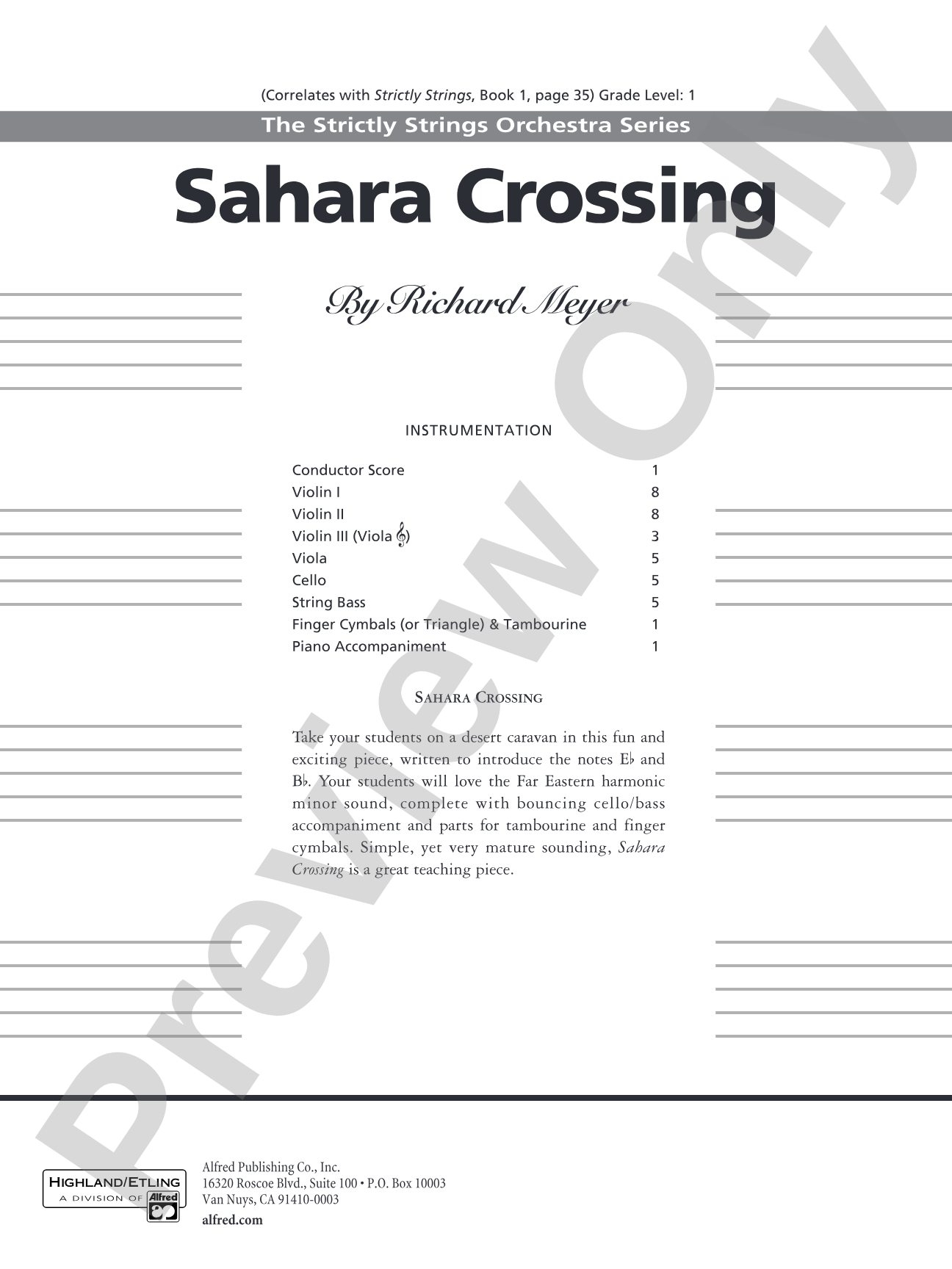 Sahara Crossing: String Orchestra Conductor Score & Parts