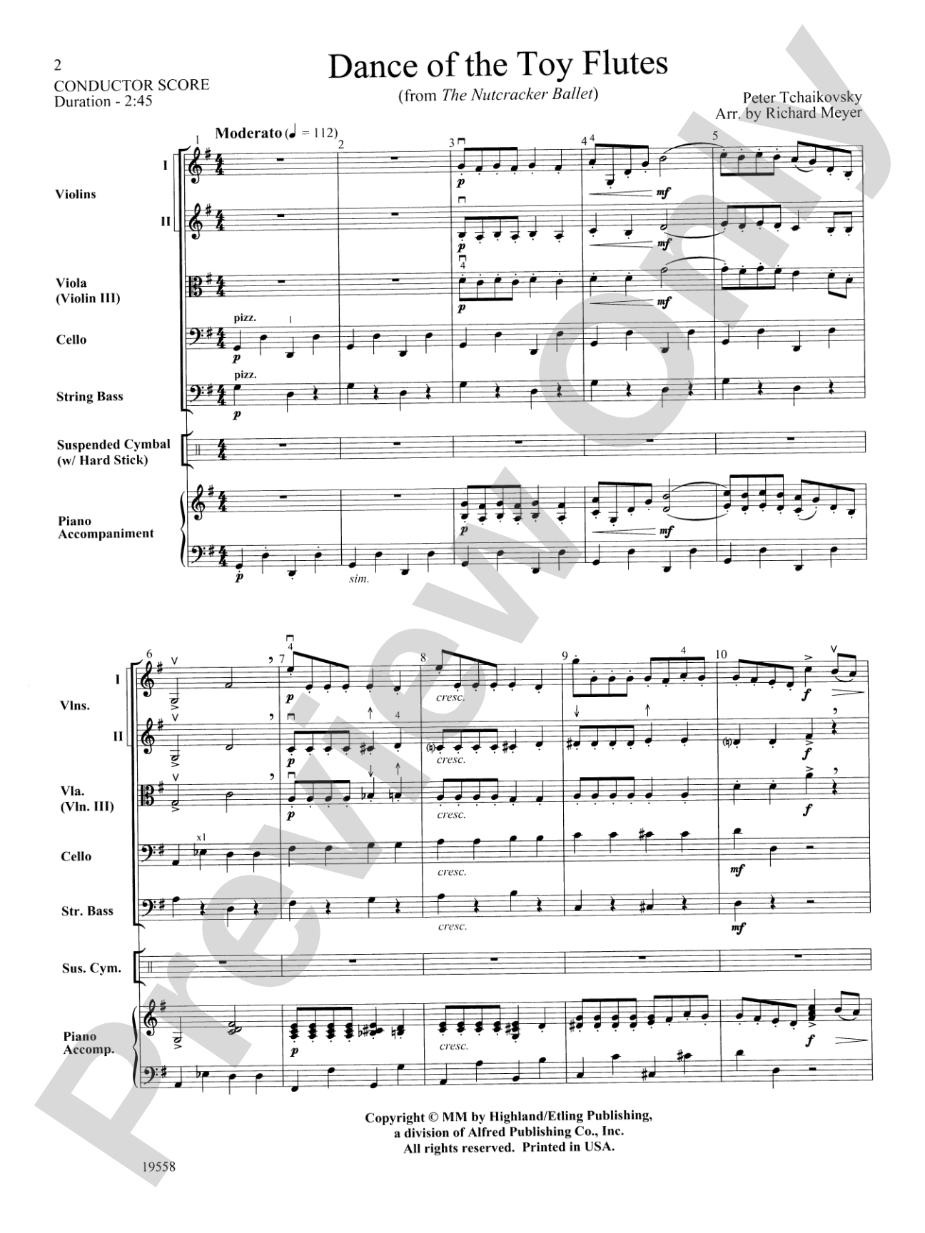 Dance of the Toy Flutes: String Orchestra Conductor Score & Parts