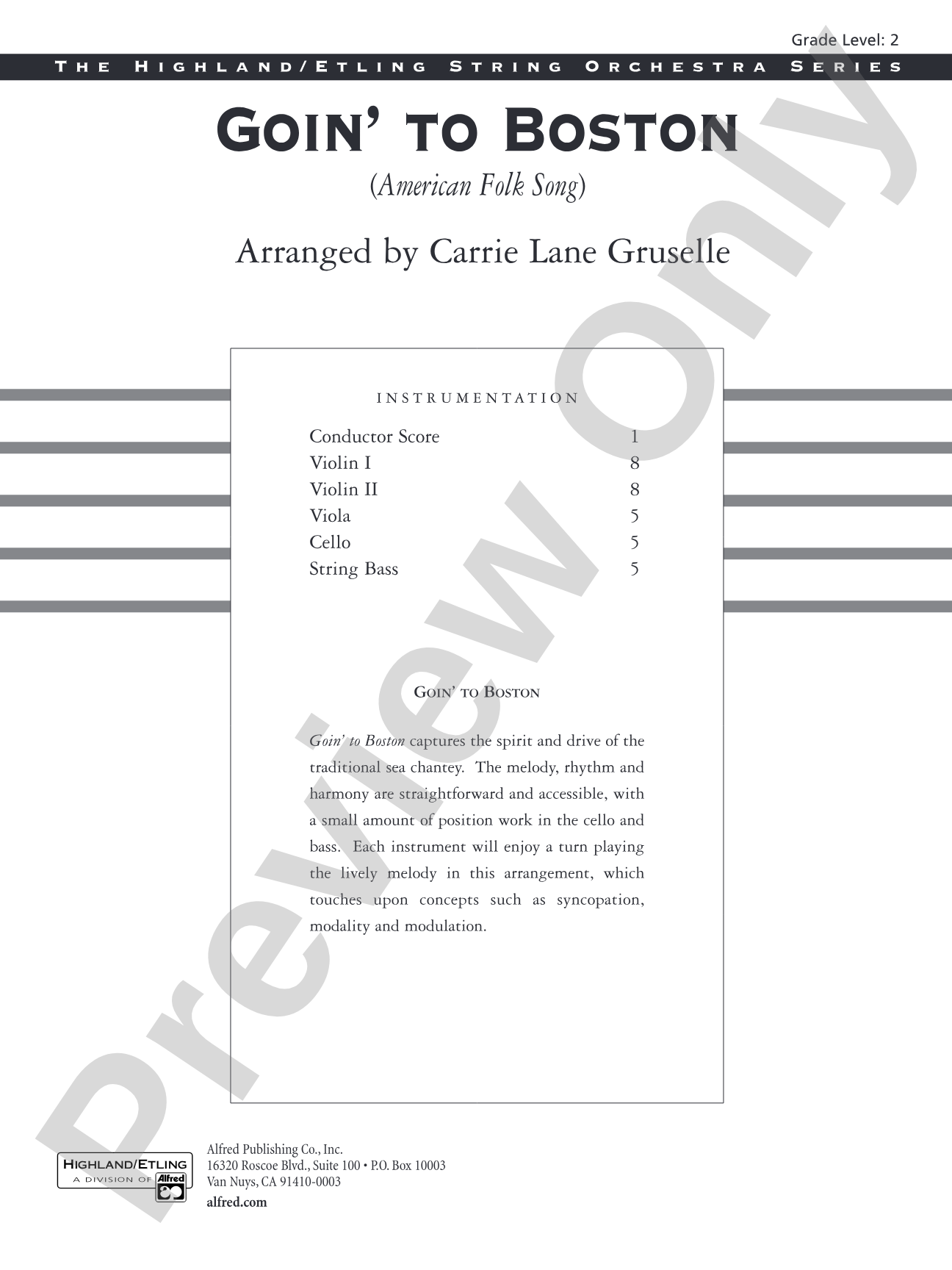 Goin' to Boston: String Orchestra Conductor Score & Parts