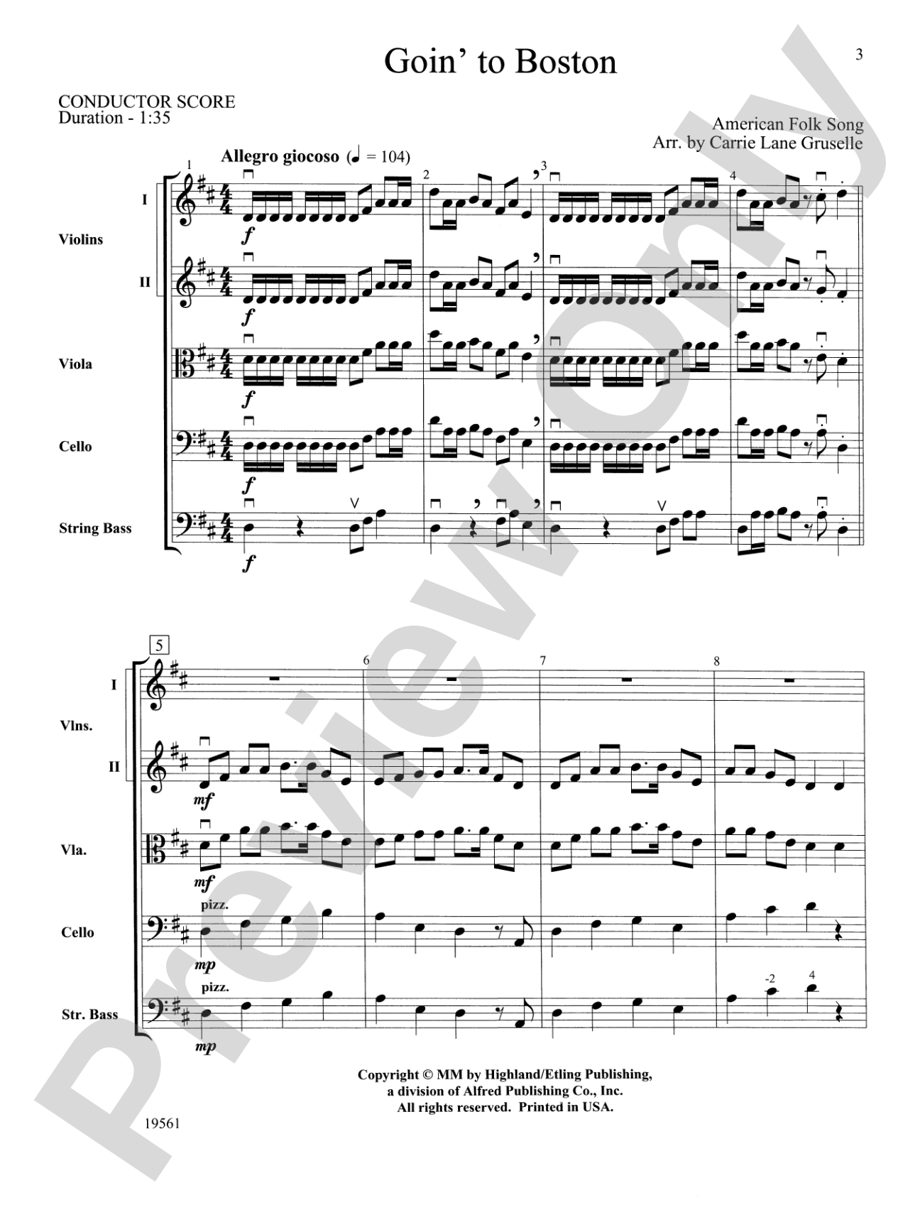 Goin' to Boston: String Orchestra Conductor Score & Parts
