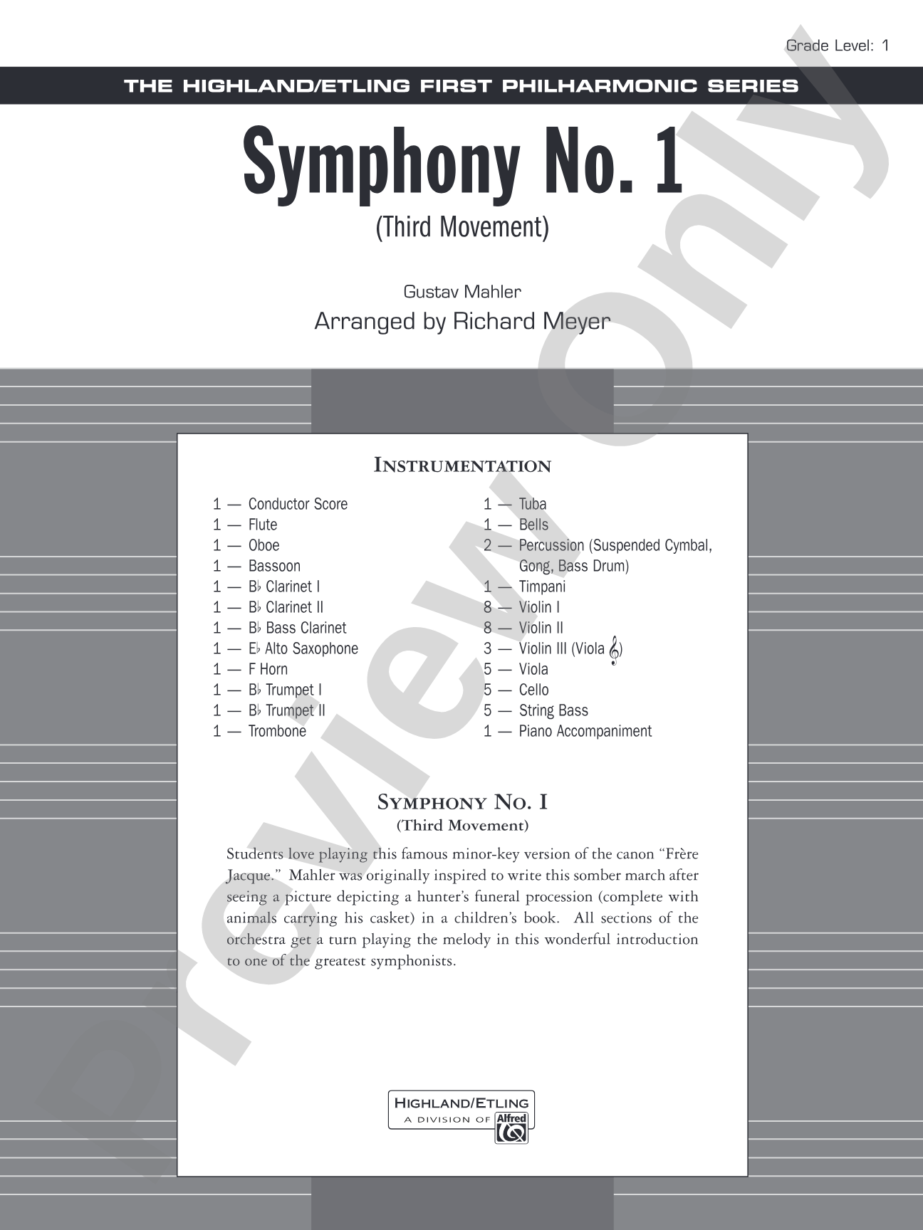 Symphony No. 1, 3rd Movement: Full Orchestra Conductor Score & Parts
