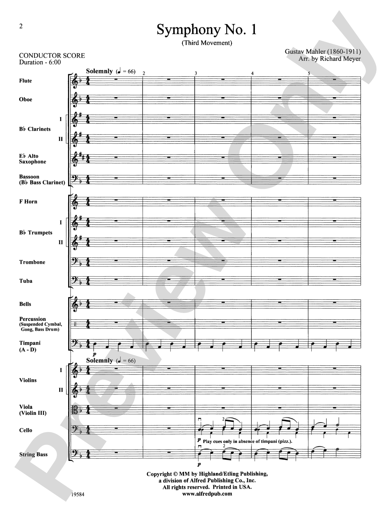 Symphony No. 1, 3rd Movement: Full Orchestra Conductor Score & Parts