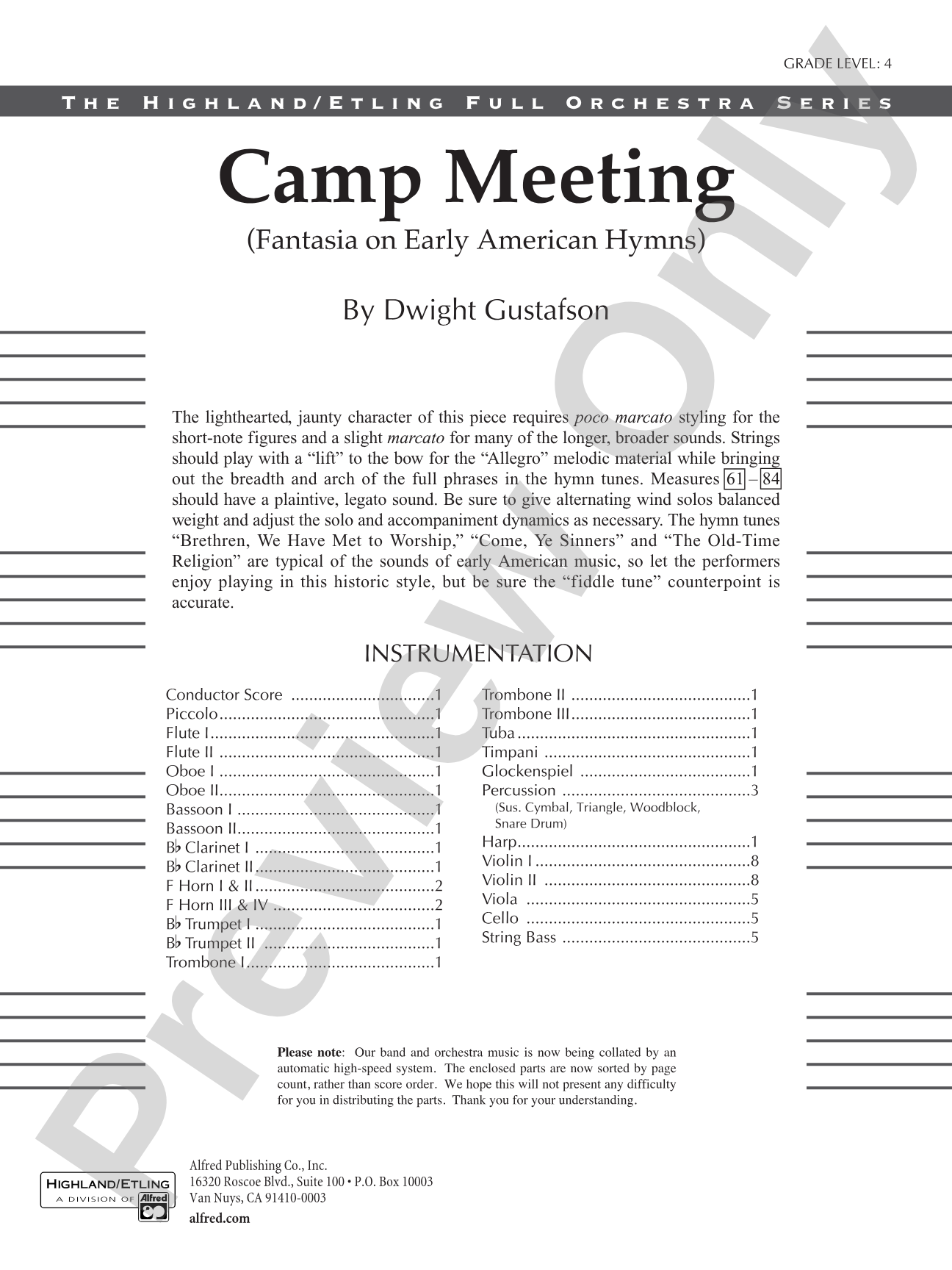 Camp Meeting (Fantasia on Early American Hymns): Full Orchestra Conductor Score & Parts