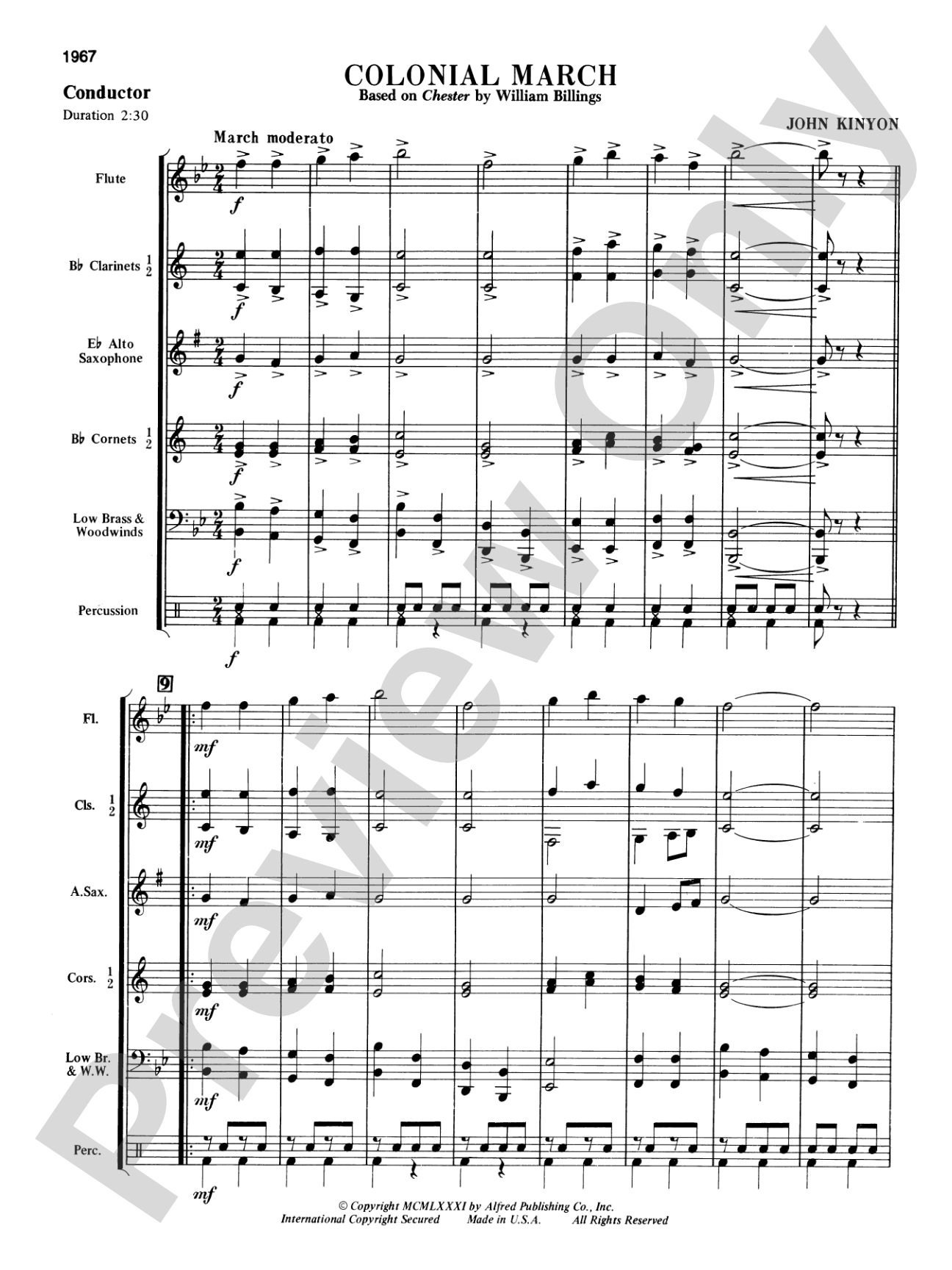 Colonial March (Based on Chester): Concert Band Conductor Score & Parts