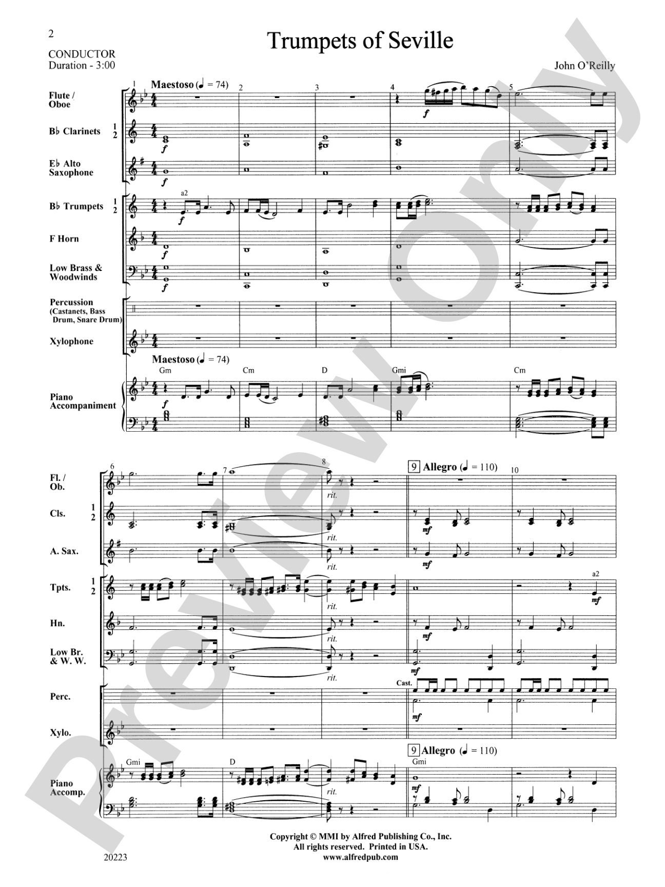 Trumpets of Seville: Concert Band Conductor Score & Parts