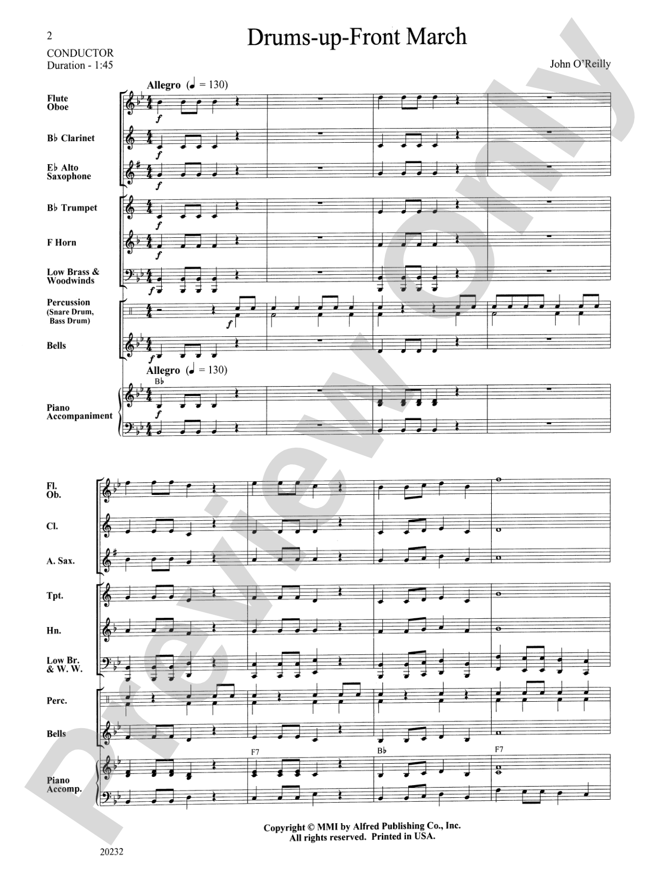 Drums-up-Front March: Concert Band Conductor Score & Parts