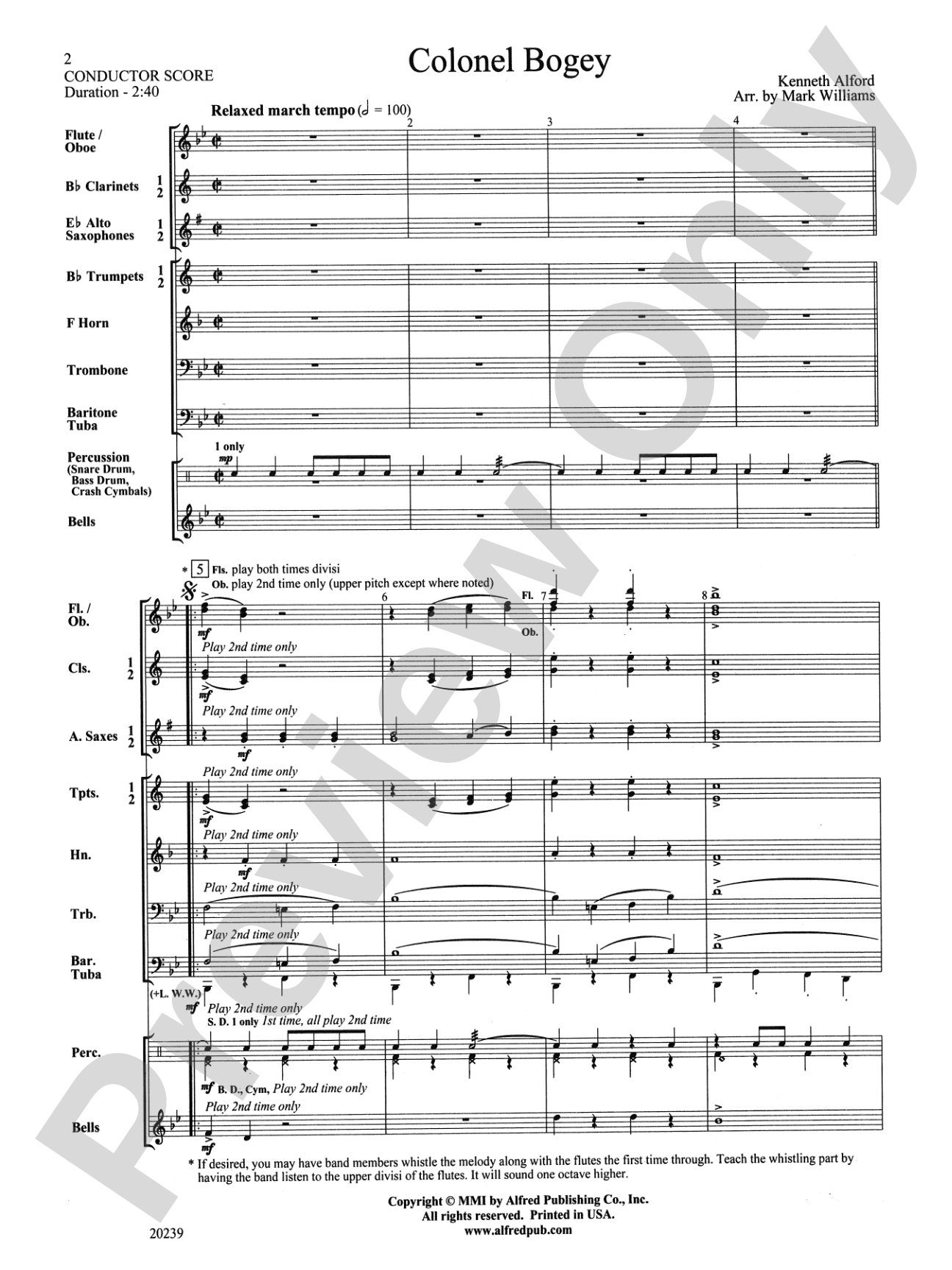 Colonel Bogey: Concert Band Conductor Score & Parts