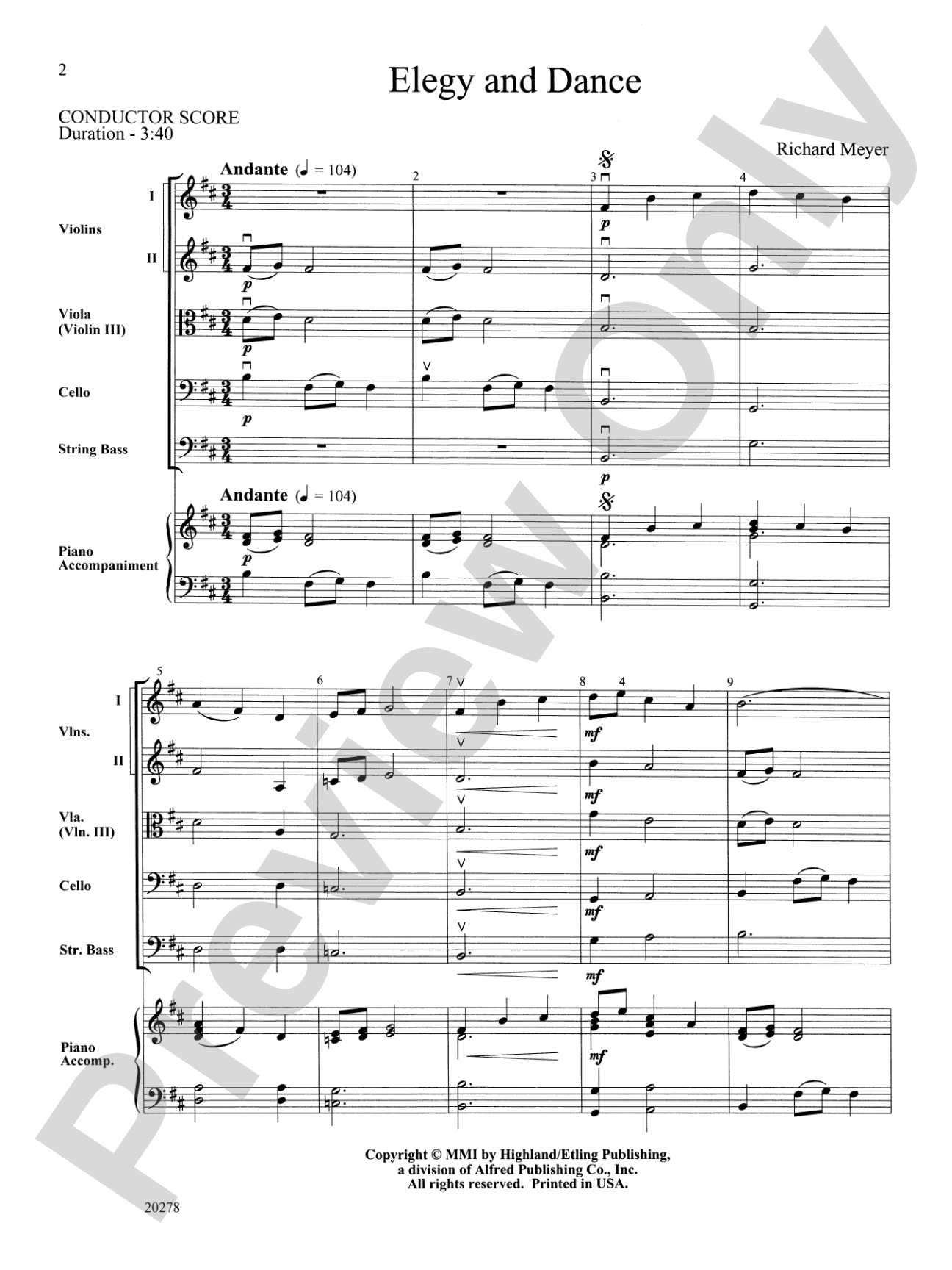 Elegy and Dance: Score