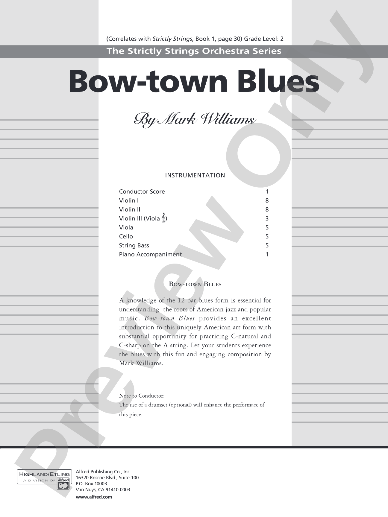 Bow-town Blues: String Orchestra Conductor Score & Parts