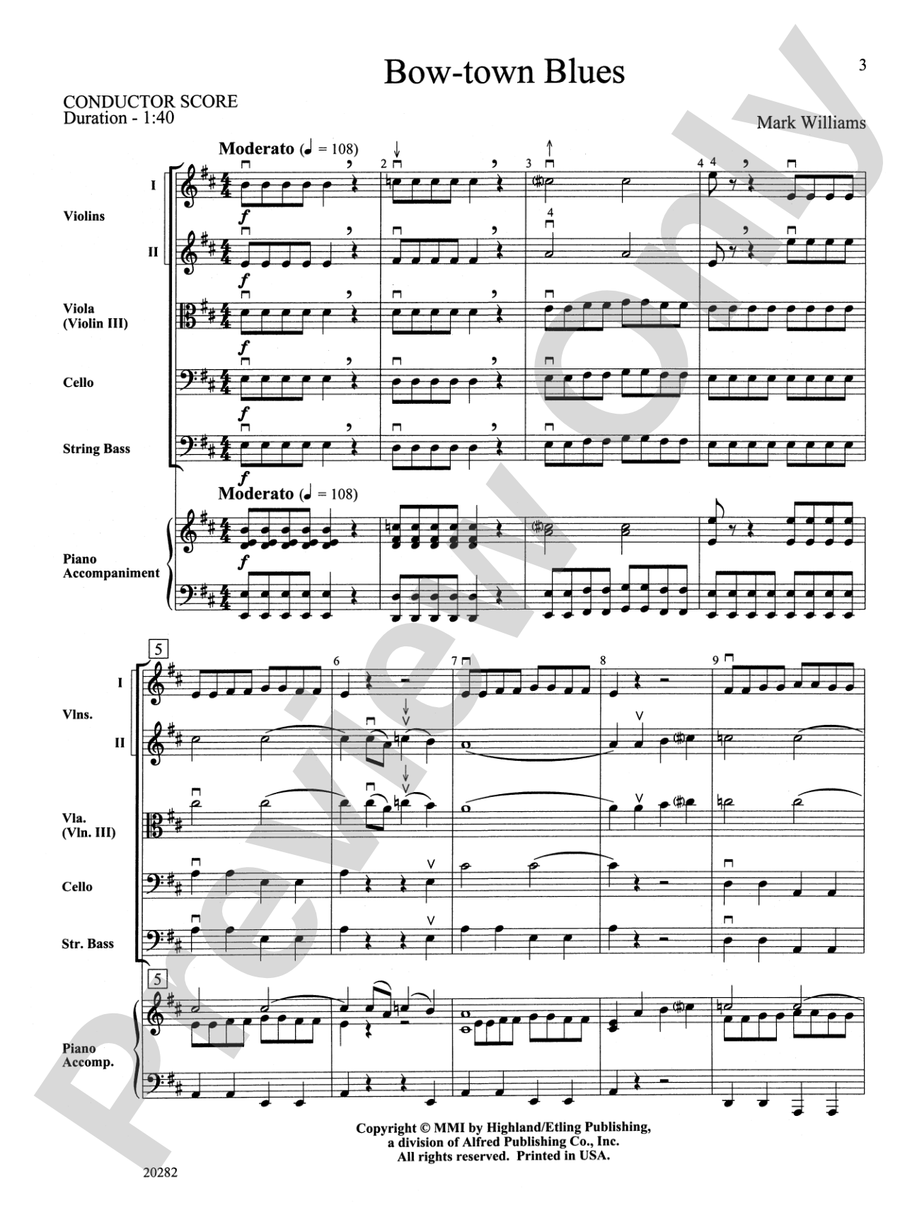 Bow-town Blues: String Orchestra Conductor Score & Parts