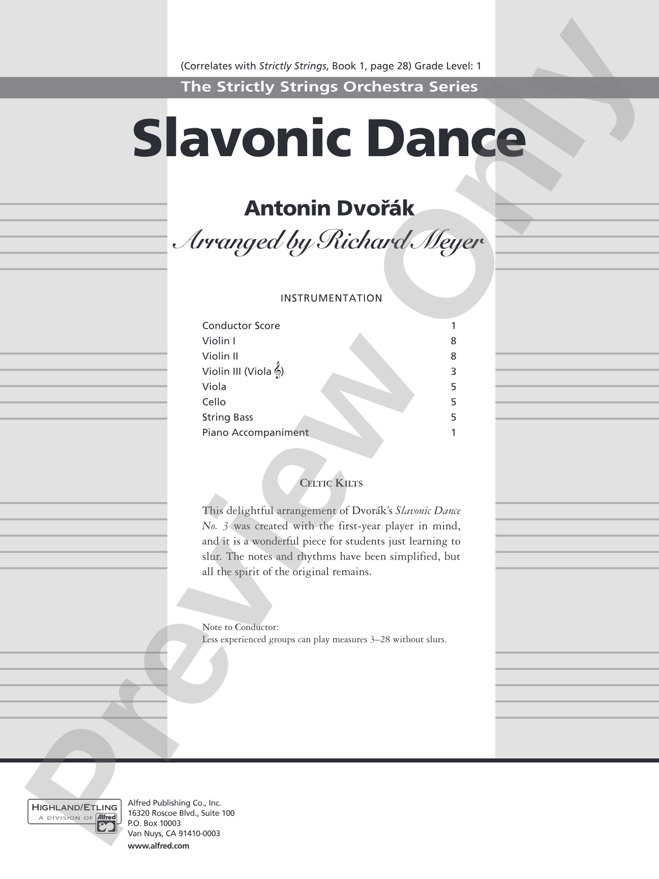 Slavonic Dance: String Orchestra Conductor Score & Parts