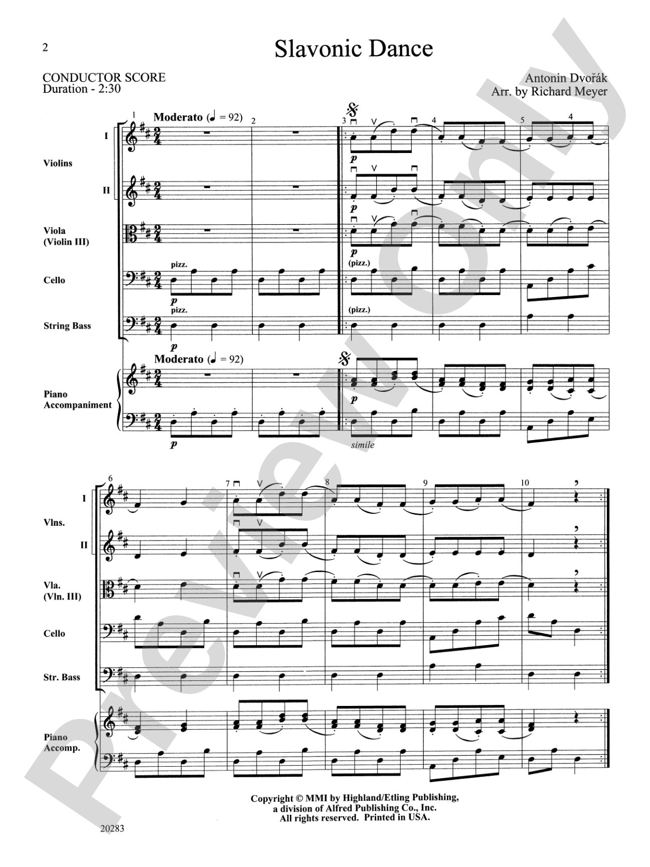 Slavonic Dance: String Orchestra Conductor Score & Parts