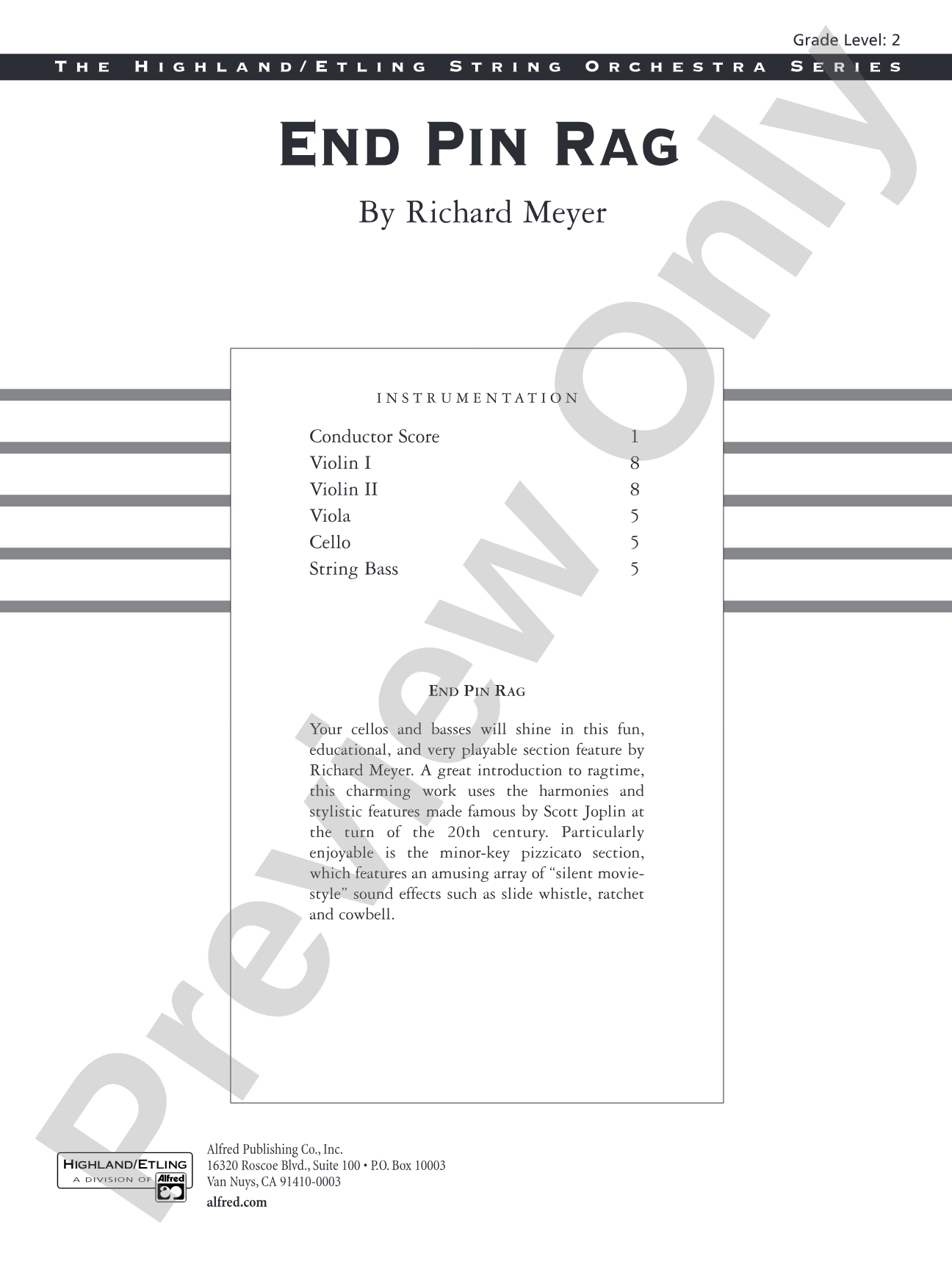 End Pin Rag (Cello and Bass Section Feature): String Orchestra Conductor Score & Parts