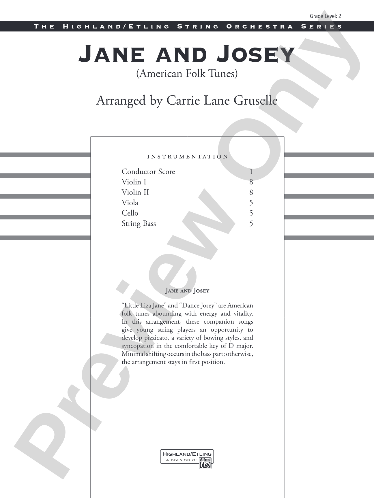 Jane and Josey: String Orchestra Conductor Score & Parts