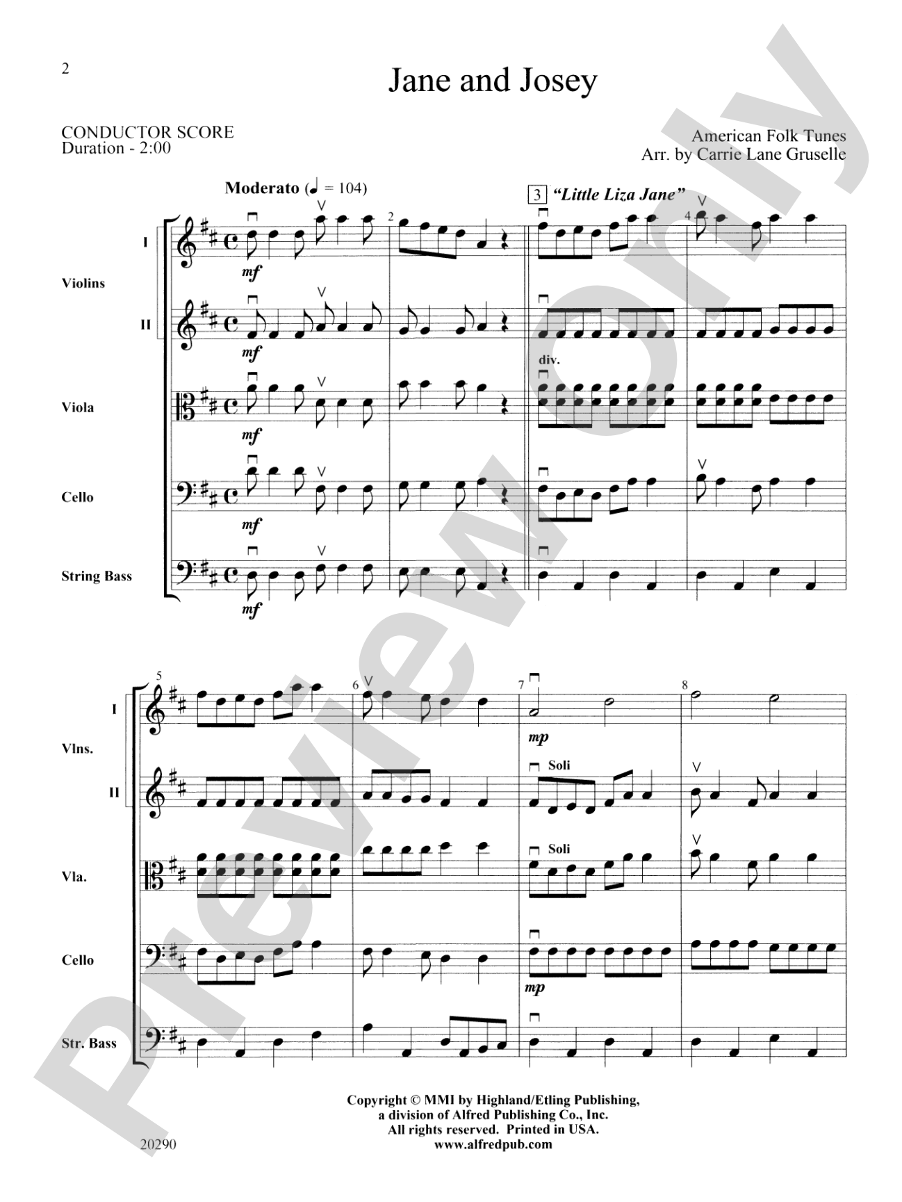 Jane and Josey: String Orchestra Conductor Score & Parts