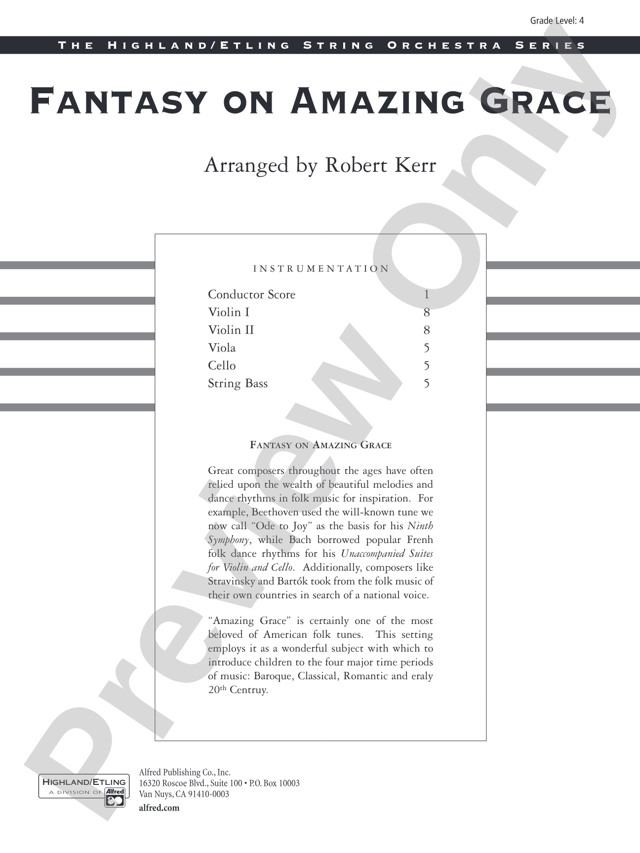 Fantasy on Amazing Grace: String Orchestra Conductor Score & Parts