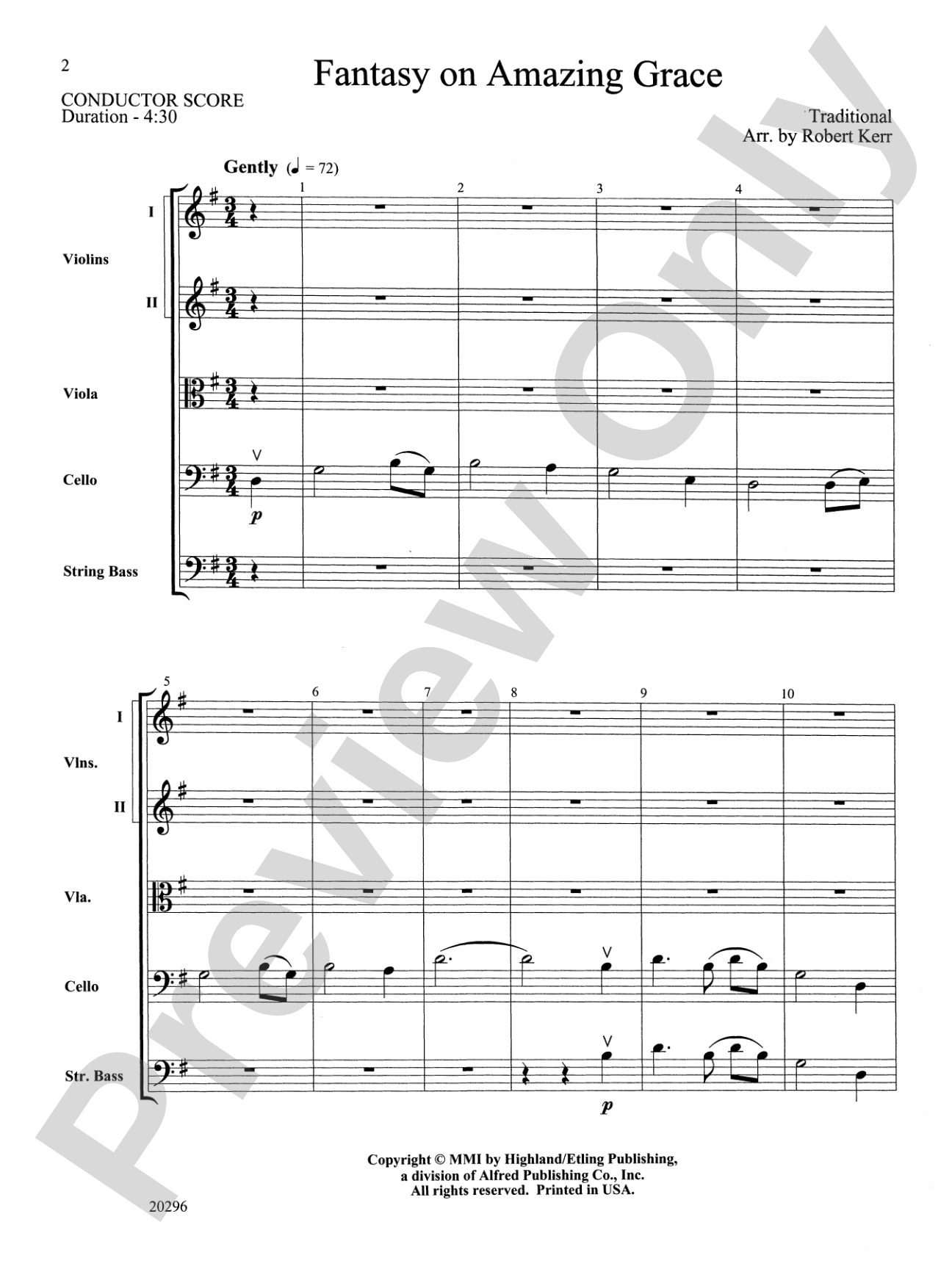 Fantasy on Amazing Grace: String Orchestra Conductor Score & Parts