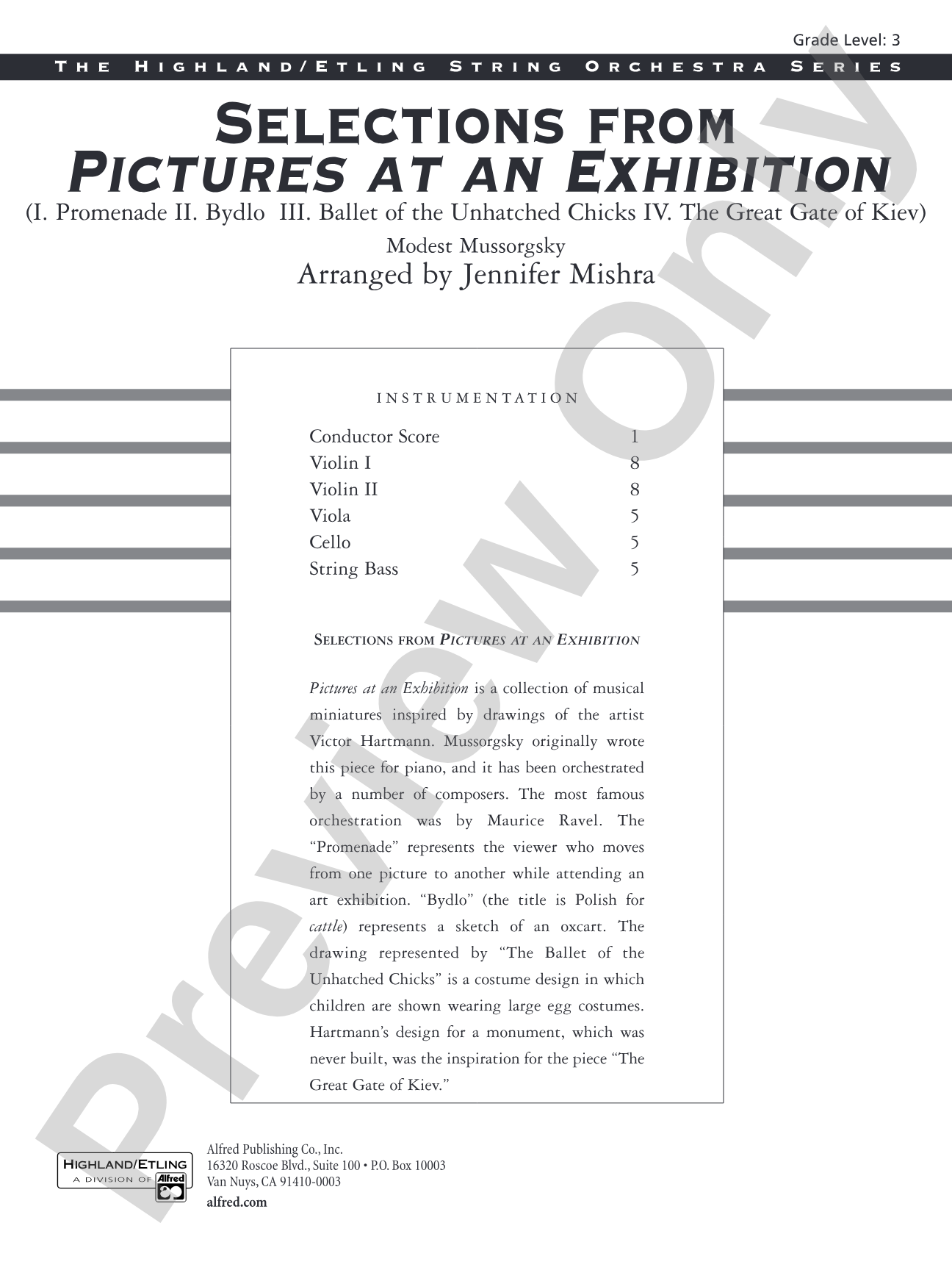 Selections from Pictures at an Exhibition: String Orchestra Conductor Score & Parts