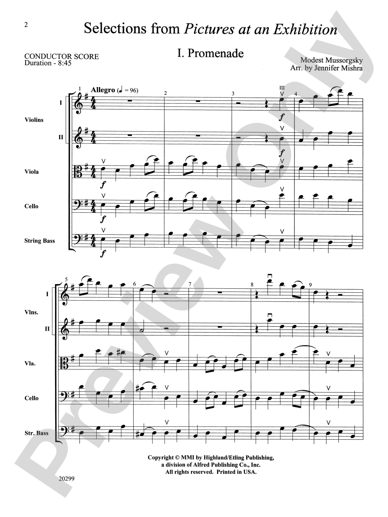 Selections from Pictures at an Exhibition: String Orchestra Conductor Score & Parts