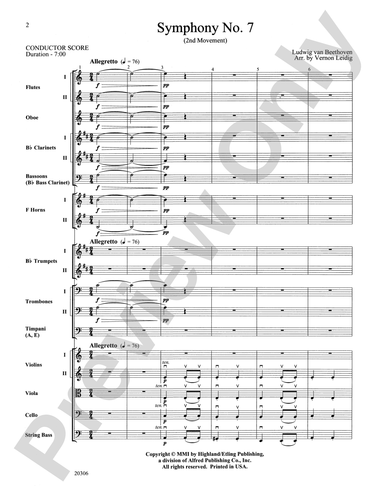 Symphony No. 7 (2nd Movement): Full Orchestra Conductor Score & Parts