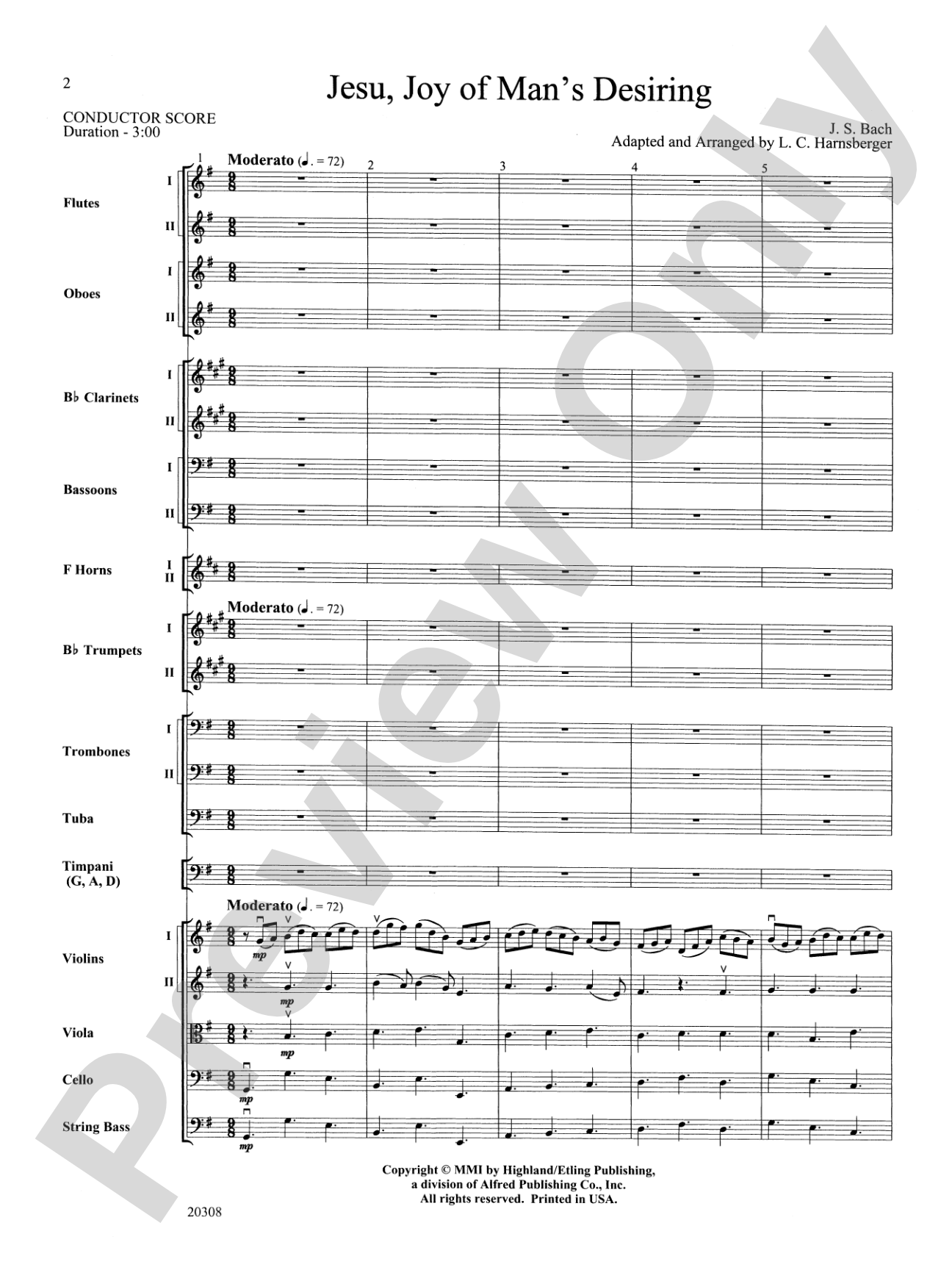 Jesu, Joy of Man's Desiring: Full Orchestra Conductor Score & Parts