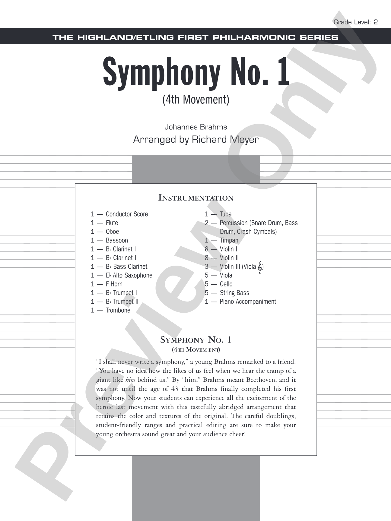 Symphony No. 1 (4th Movement ): Full Orchestra Conductor Score & Parts