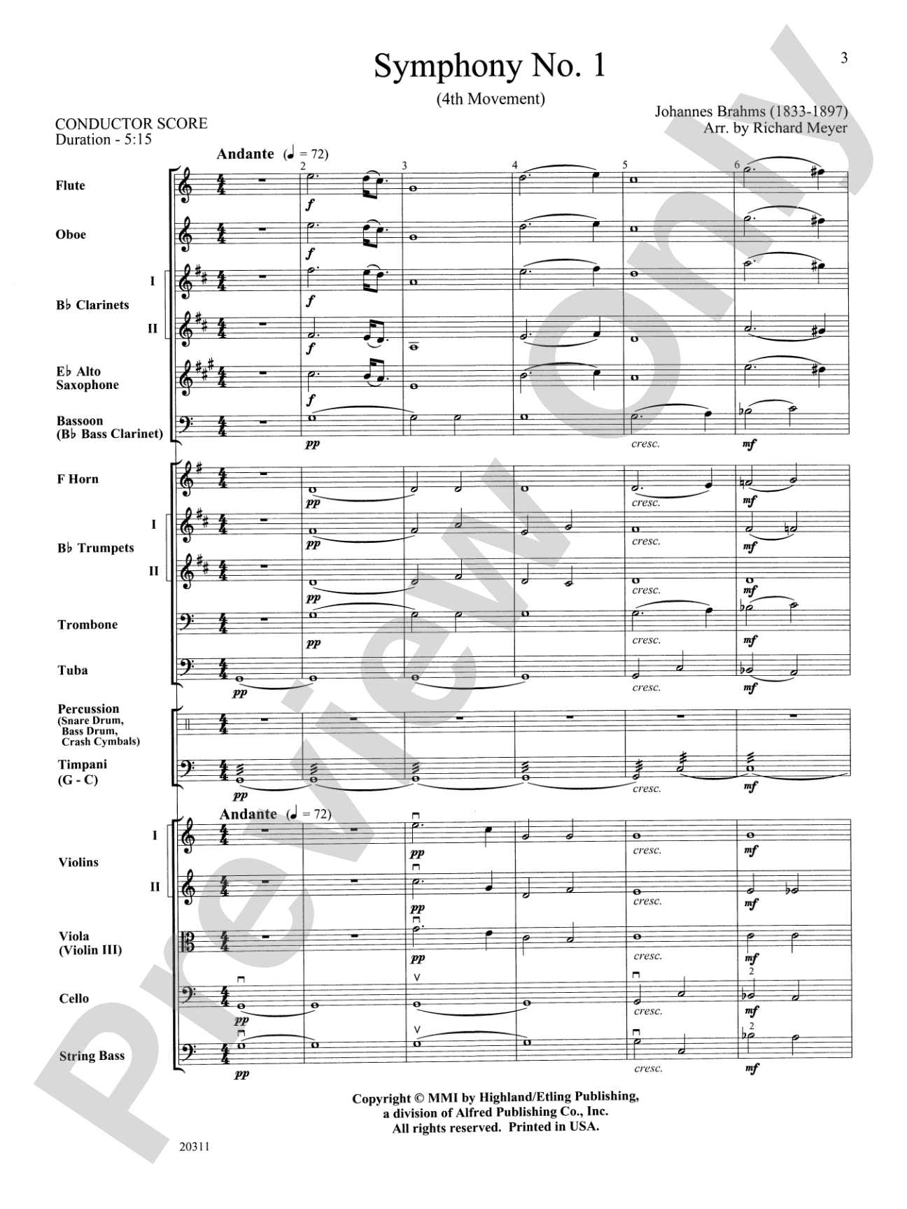 Symphony No. 1 (4th Movement ): Full Orchestra Conductor Score & Parts