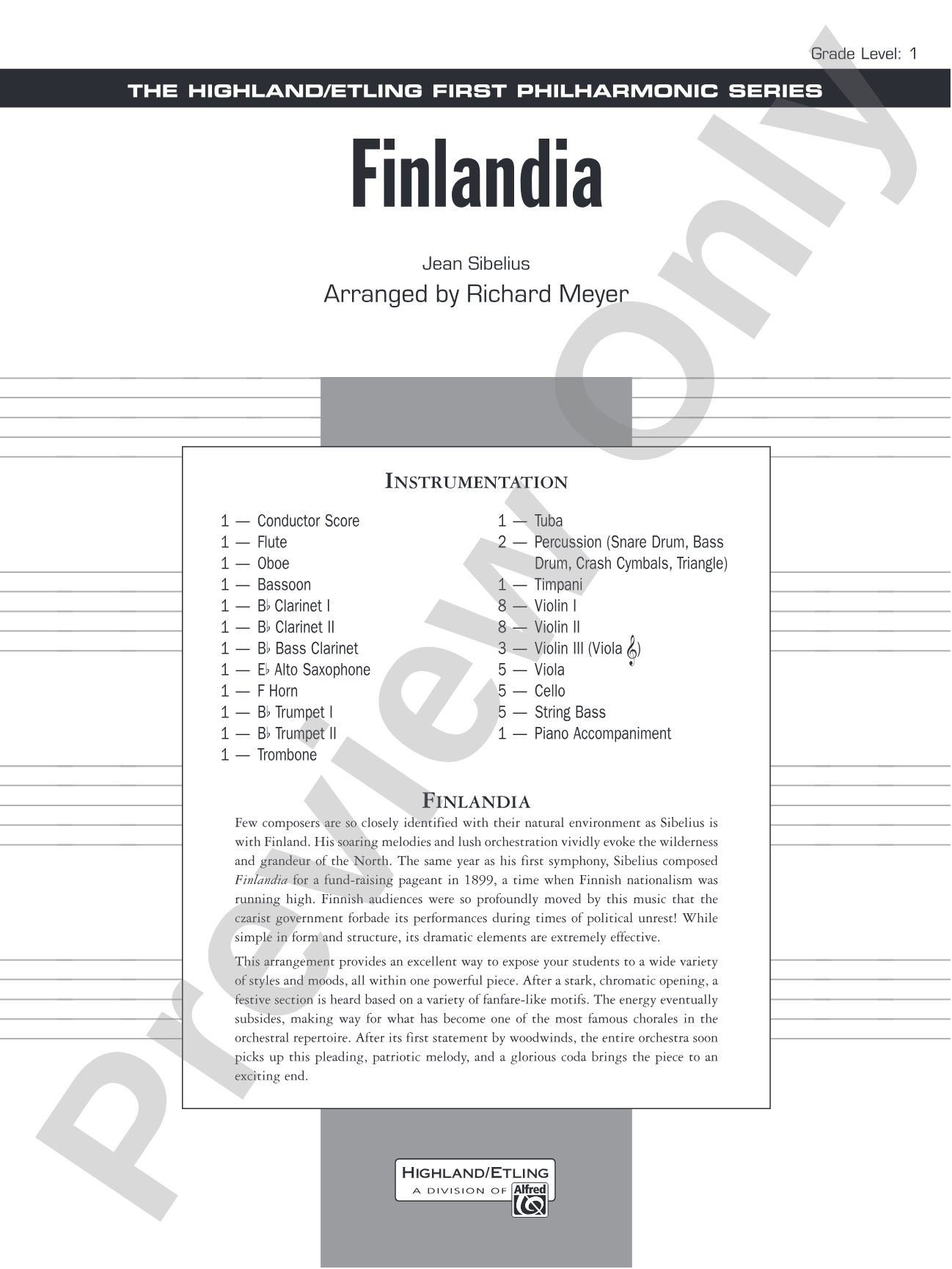 Finlandia: Full Orchestra Conductor Score & Parts