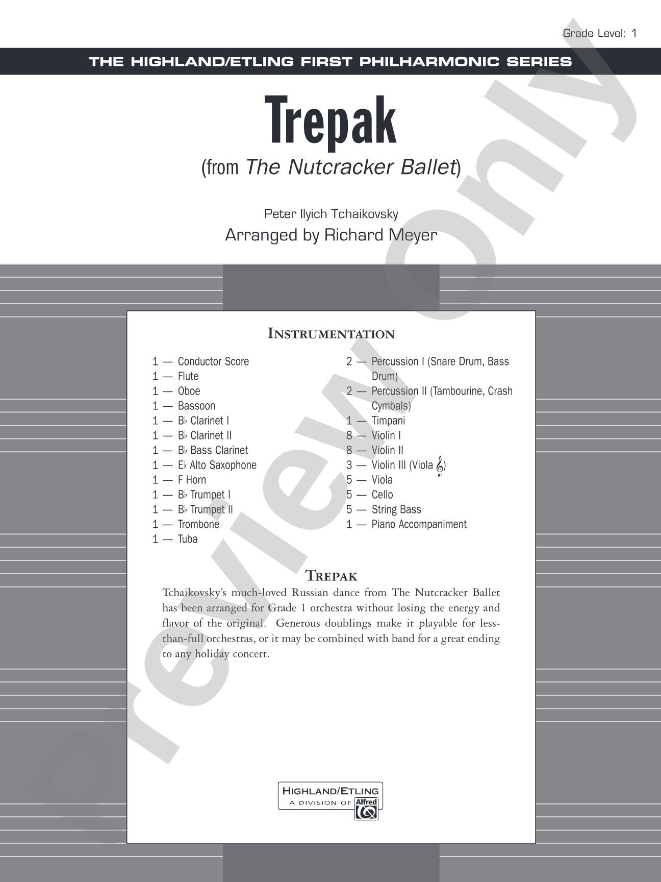 Trepak from The Nutcracker Ballet: Full Orchestra Conductor Score & Parts