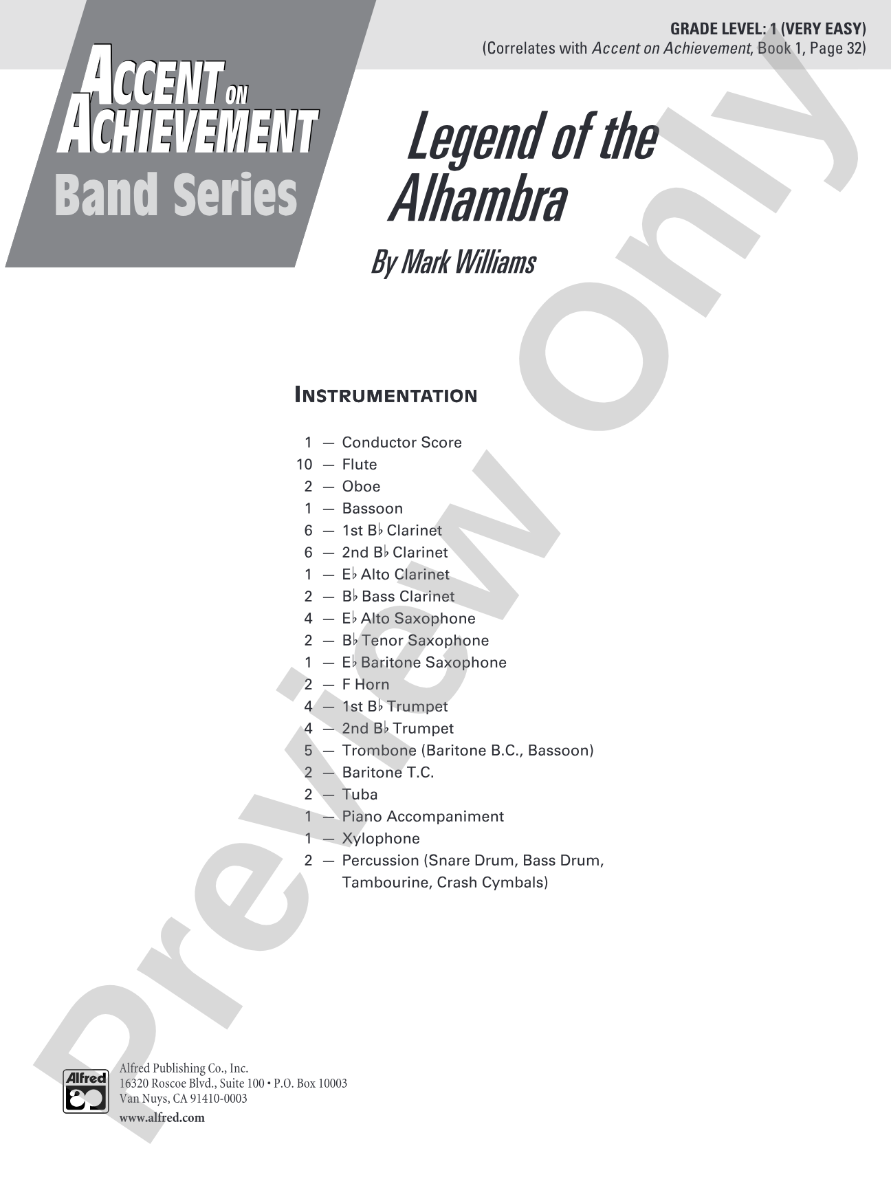 Legend of the Alhambra: Concert Band Conductor Score & Parts
