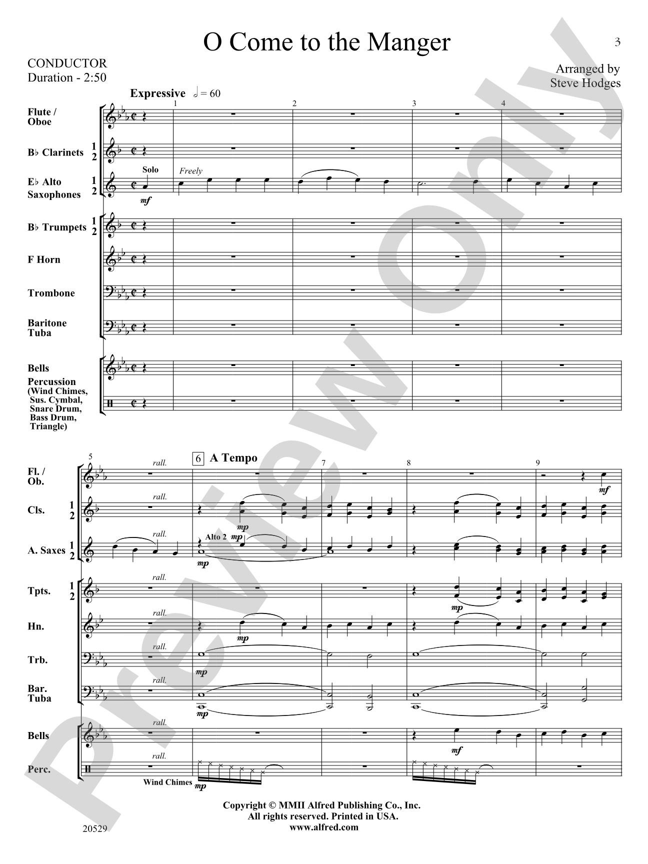 O Come to the Manger: Concert Band Conductor Score & Parts