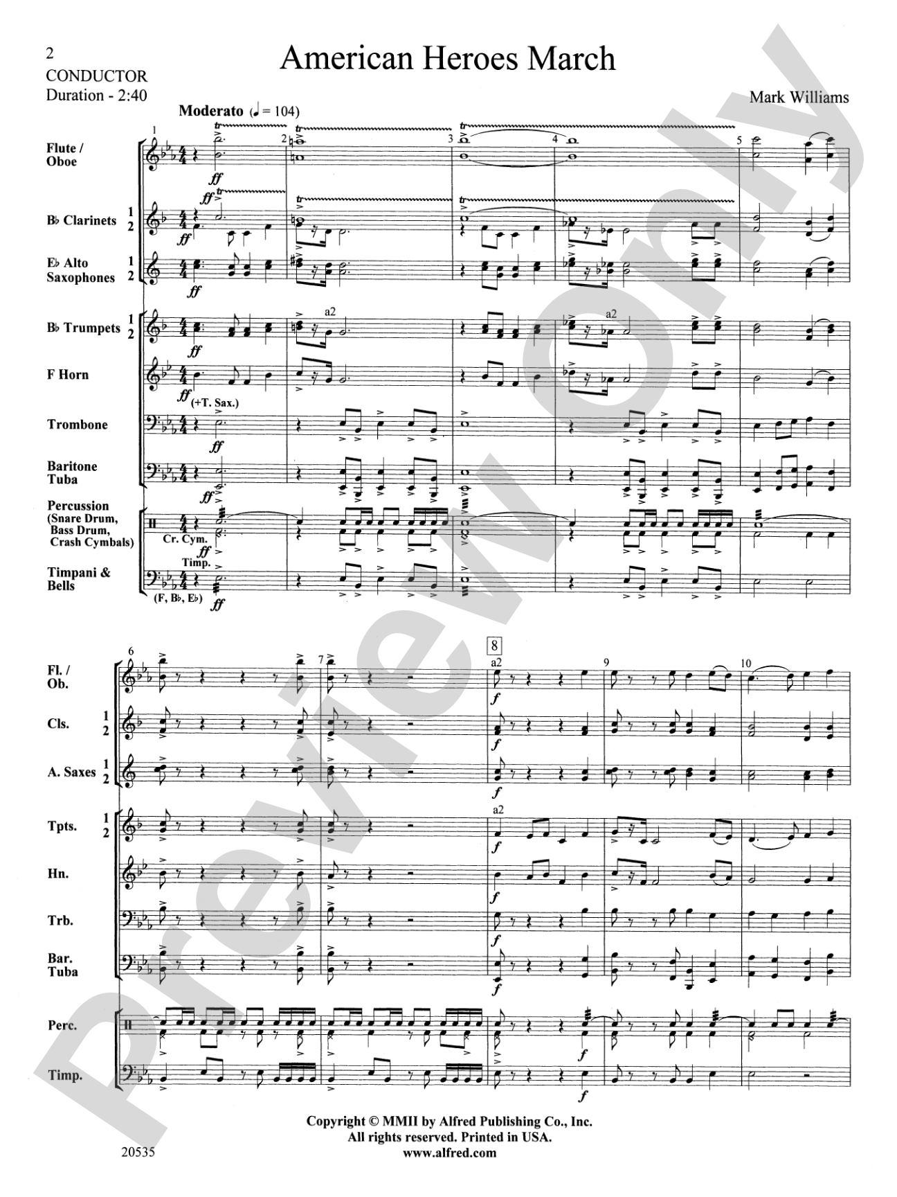 American Heroes March: Concert Band Conductor Score & Parts