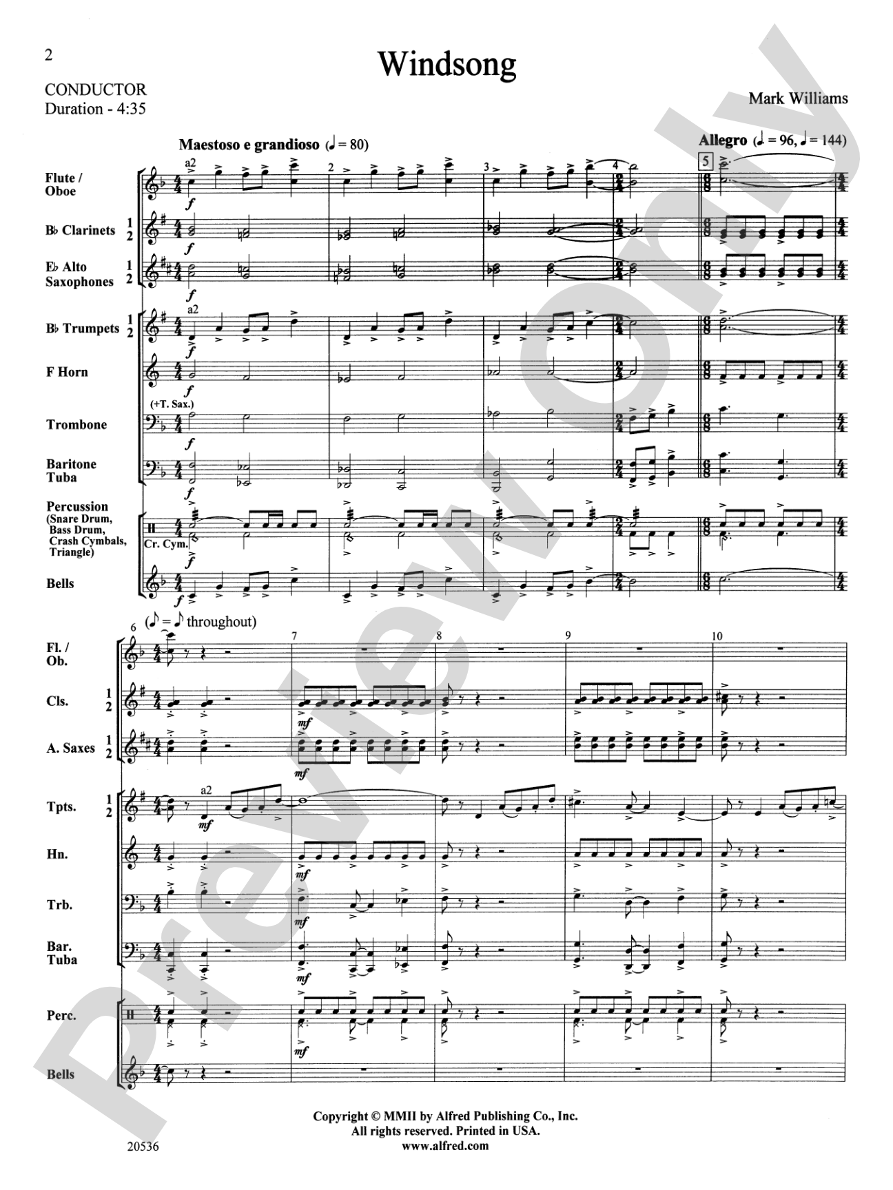 Windsong: Concert Band Conductor Score & Parts